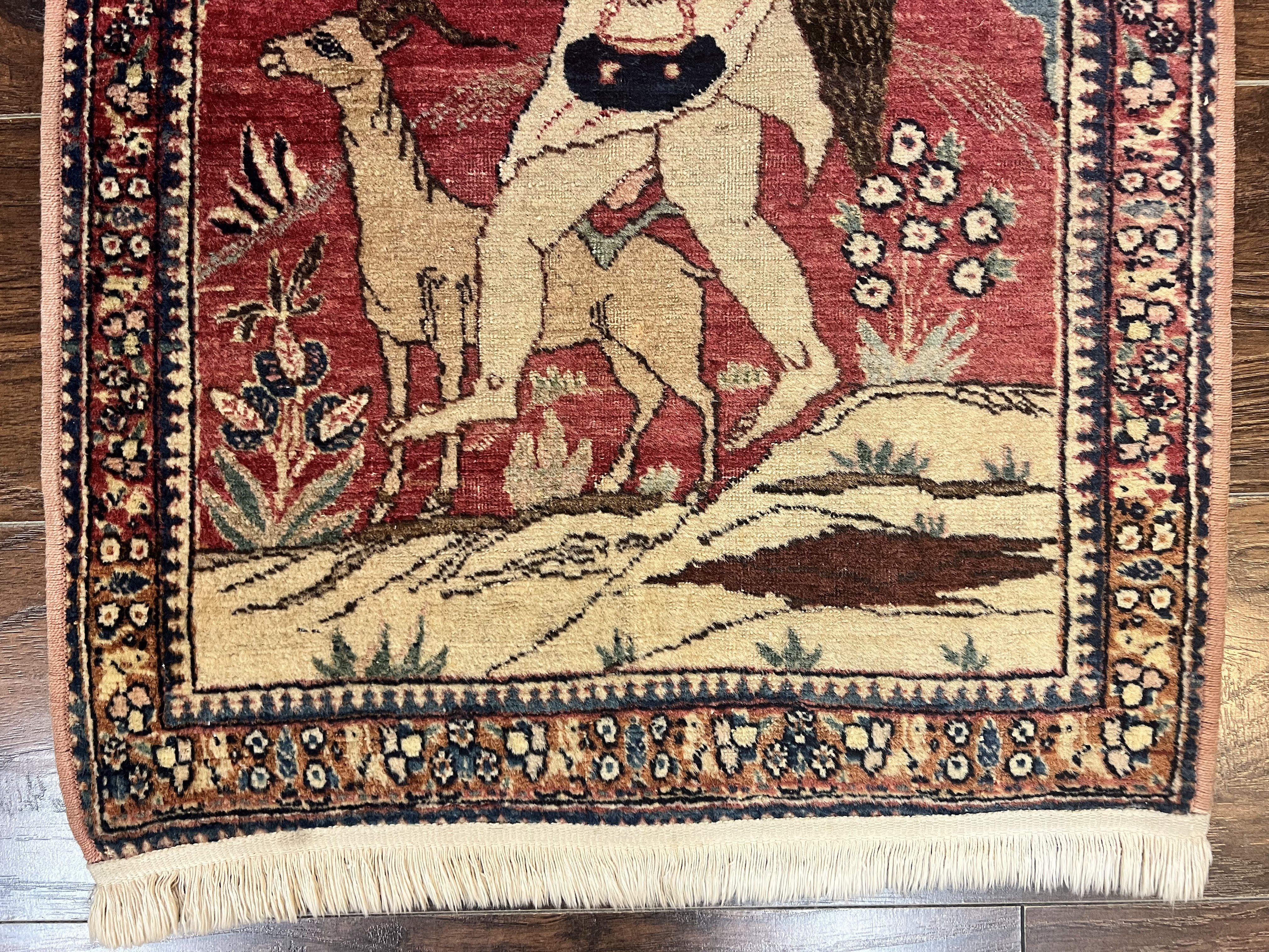 Antique Persian Kirman Rug 2 x 2.5, Small Hand Knotted Wool Carpet, Lavar Rug, Shepherd with Ram Pictorial Rug #1 - Jewel Rugs