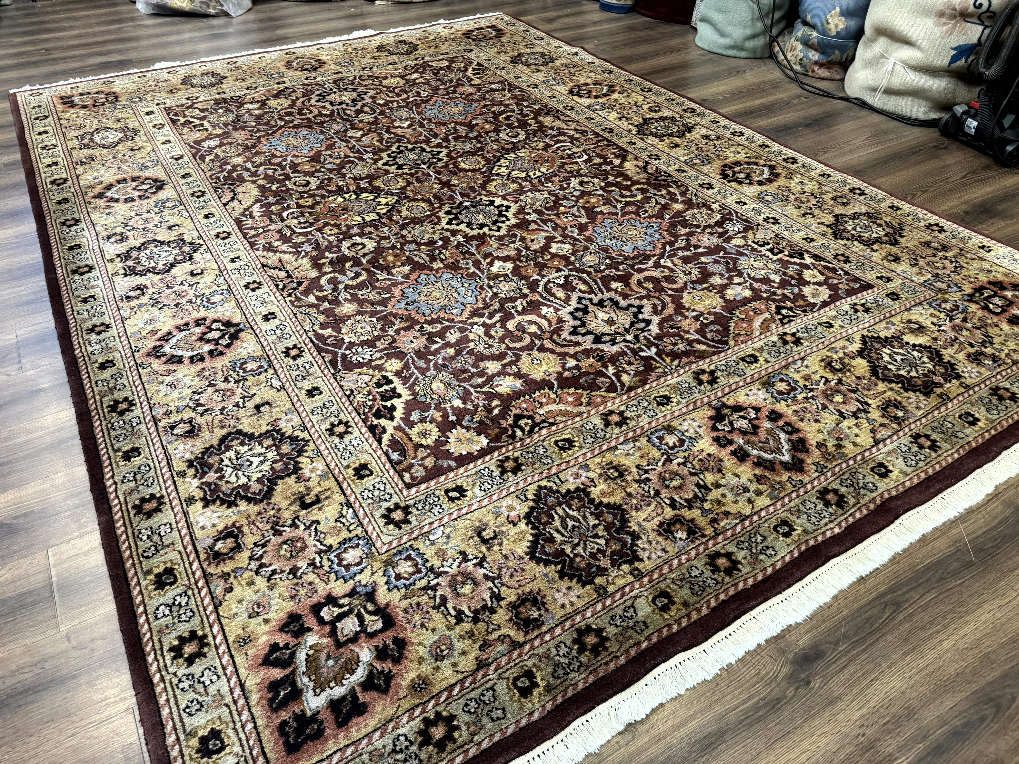 Indo Persian Rug 8x11, Eggplant & Tan, Allover Pattern, Wool Couristan Handmade Rug - Jewel Rugs