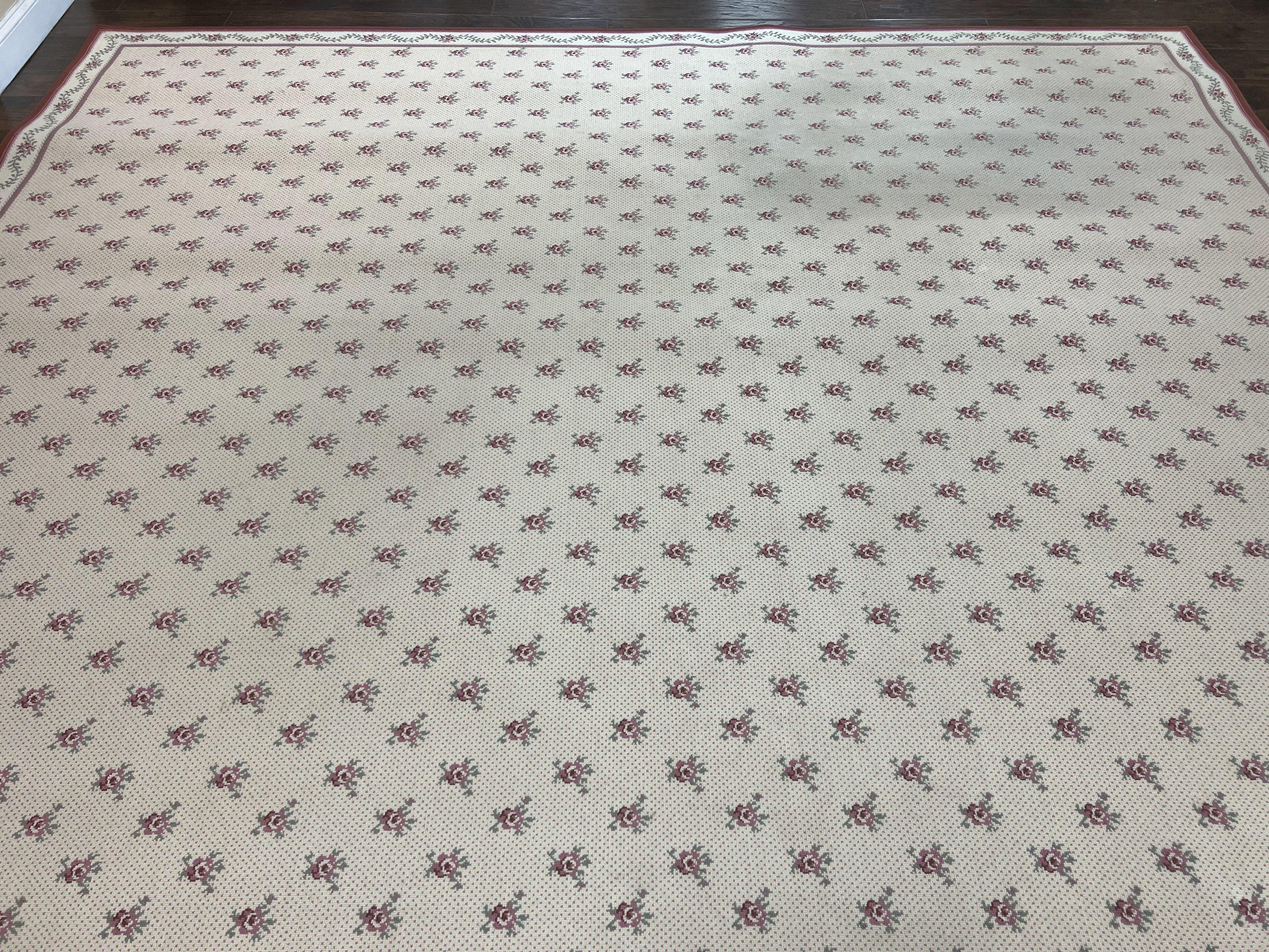 Stark Rug 12x14, Vintage Stark Carpet 12 x 14, Large Palace Size Rug, Beige, Repeated Floral Motif - Jewel Rugs