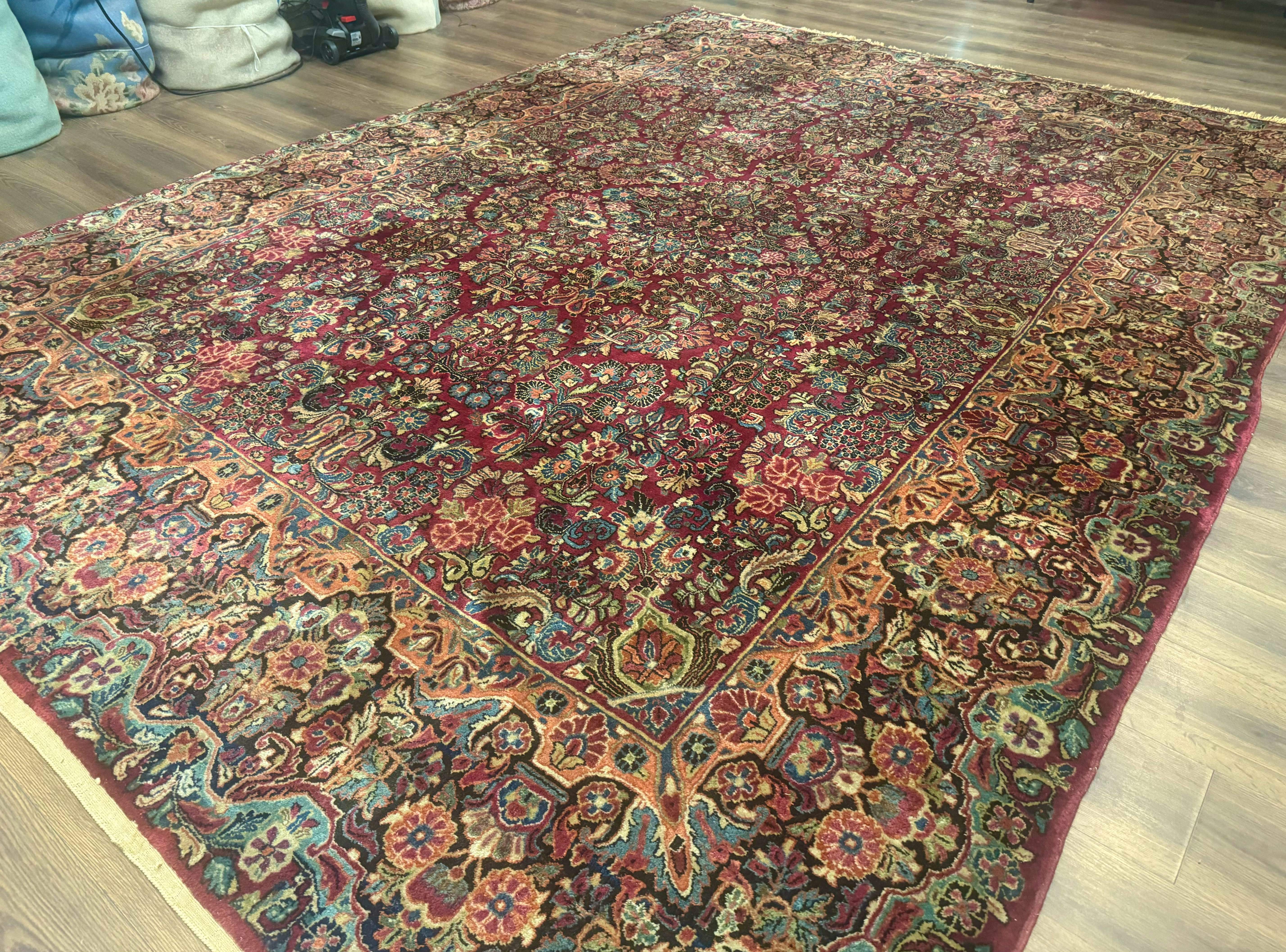 Antique Persian Sarouk Rug 9x12, Red, Floral Allover - Jewel Rugs