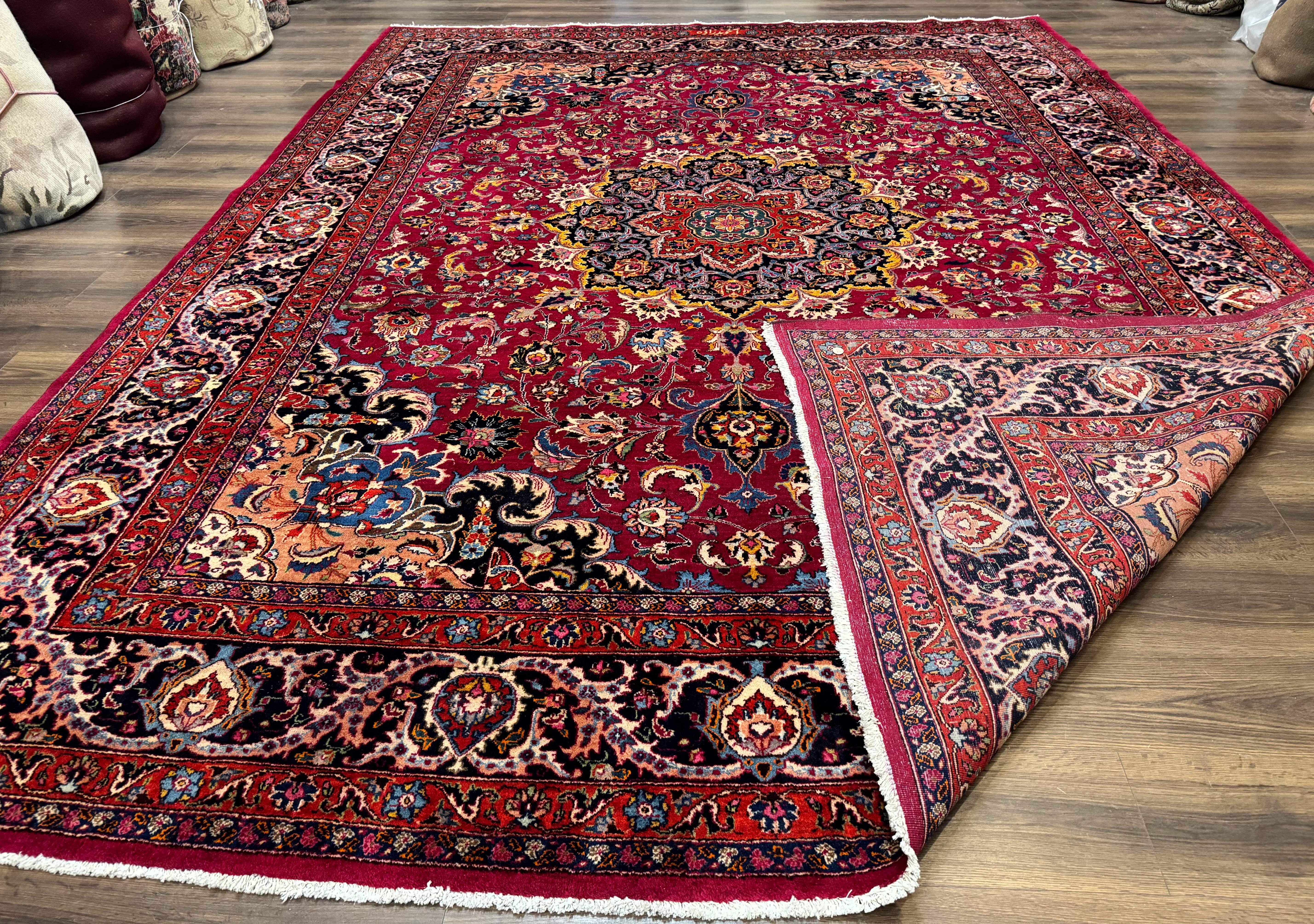 Red Persian Mashad Rug 10x13 - Floral Medallion Signed By Masterweaver - Jewel Rugs