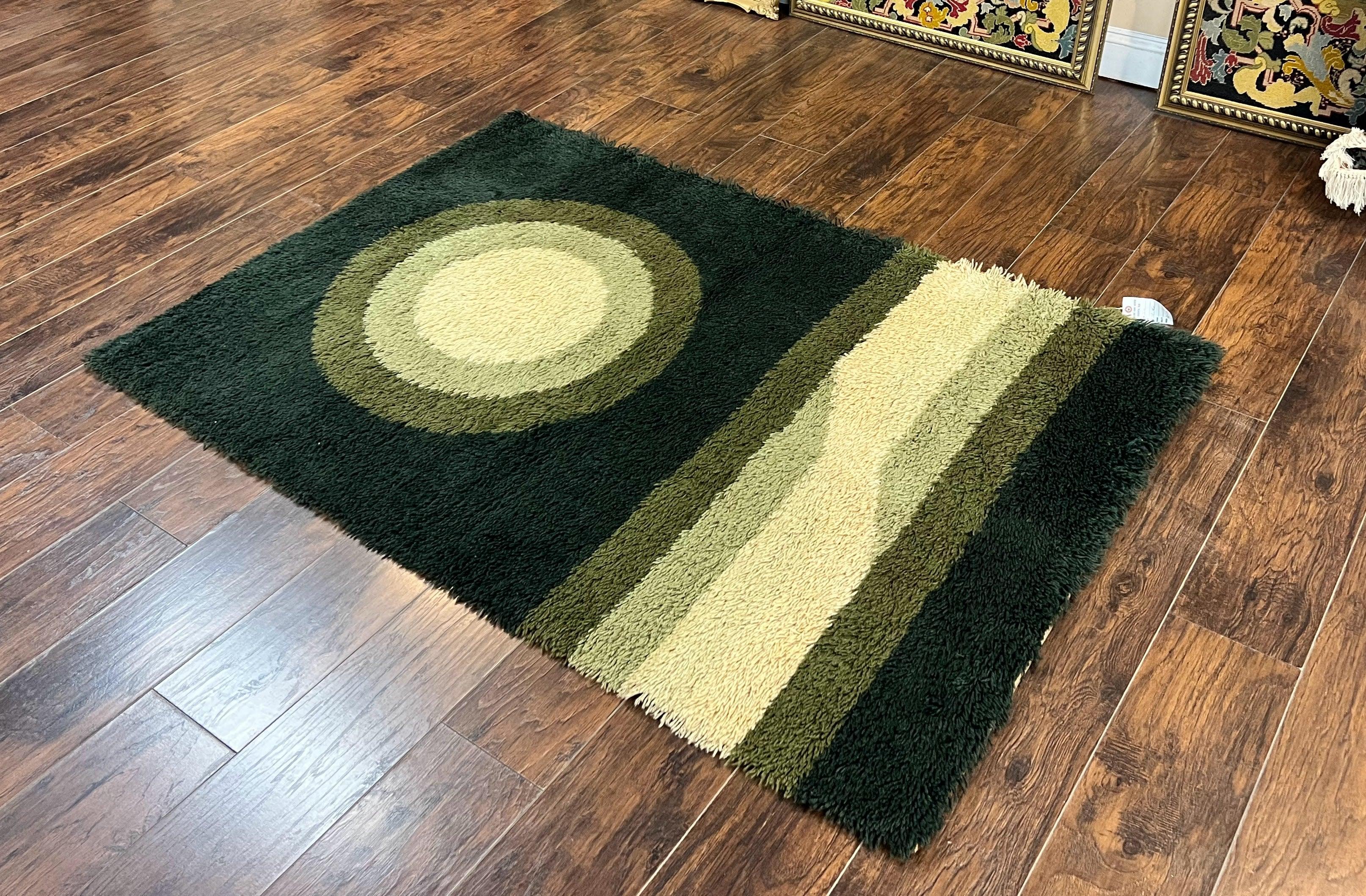 Danish Rya Shag Rug 4x6, Green, Abstract Design, EGE Rya, Vintage Retro Carpet, Mid Century Rya - Jewel Rugs