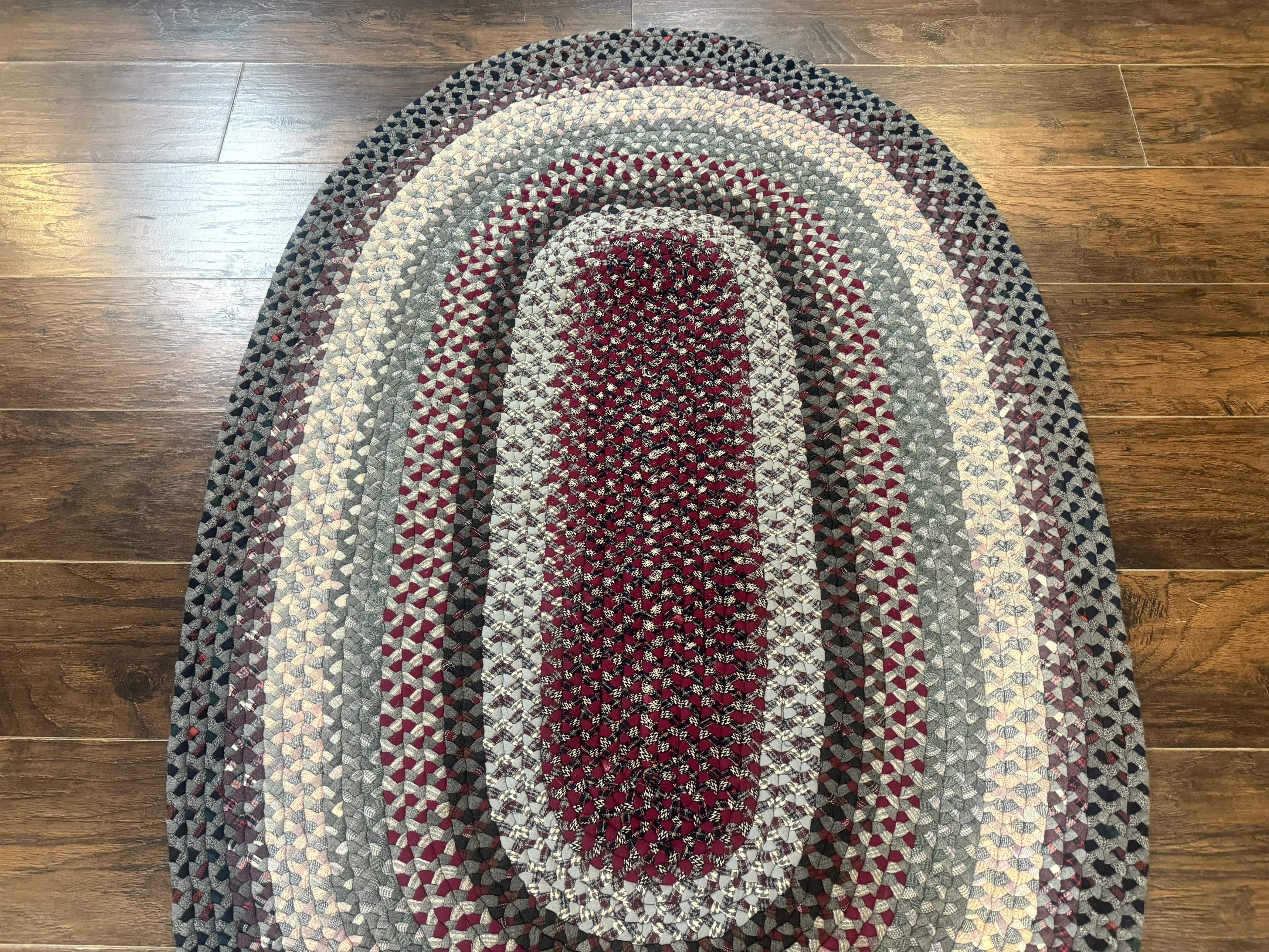 American Braided Rug 3x5, Multicolor, Vintage Mid Century Oval Braided Carpet - Jewel Rugs