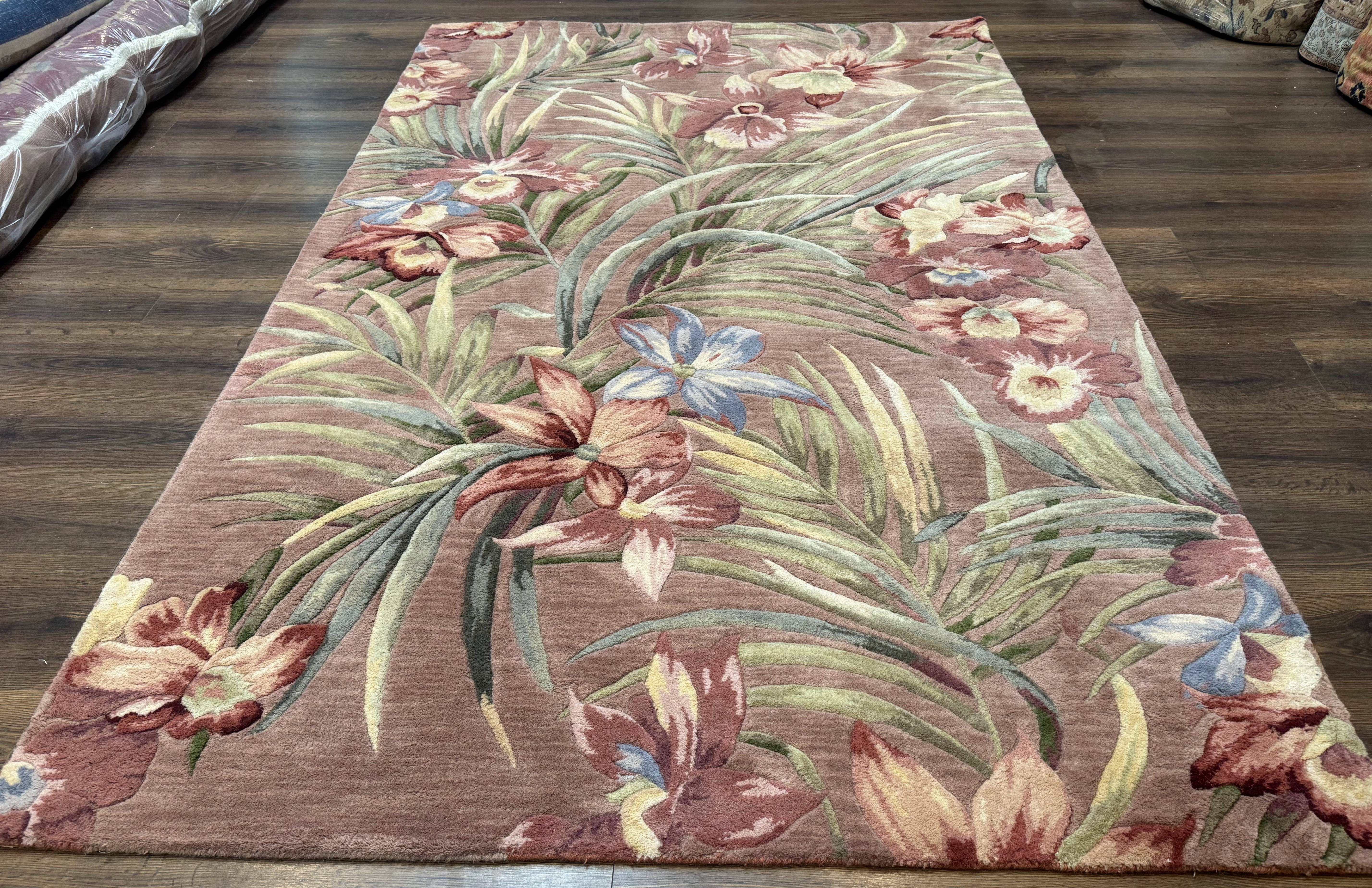Hand Tufted Floral Rug 5x8, Light Rose Wool Carpet - Jewel Rugs