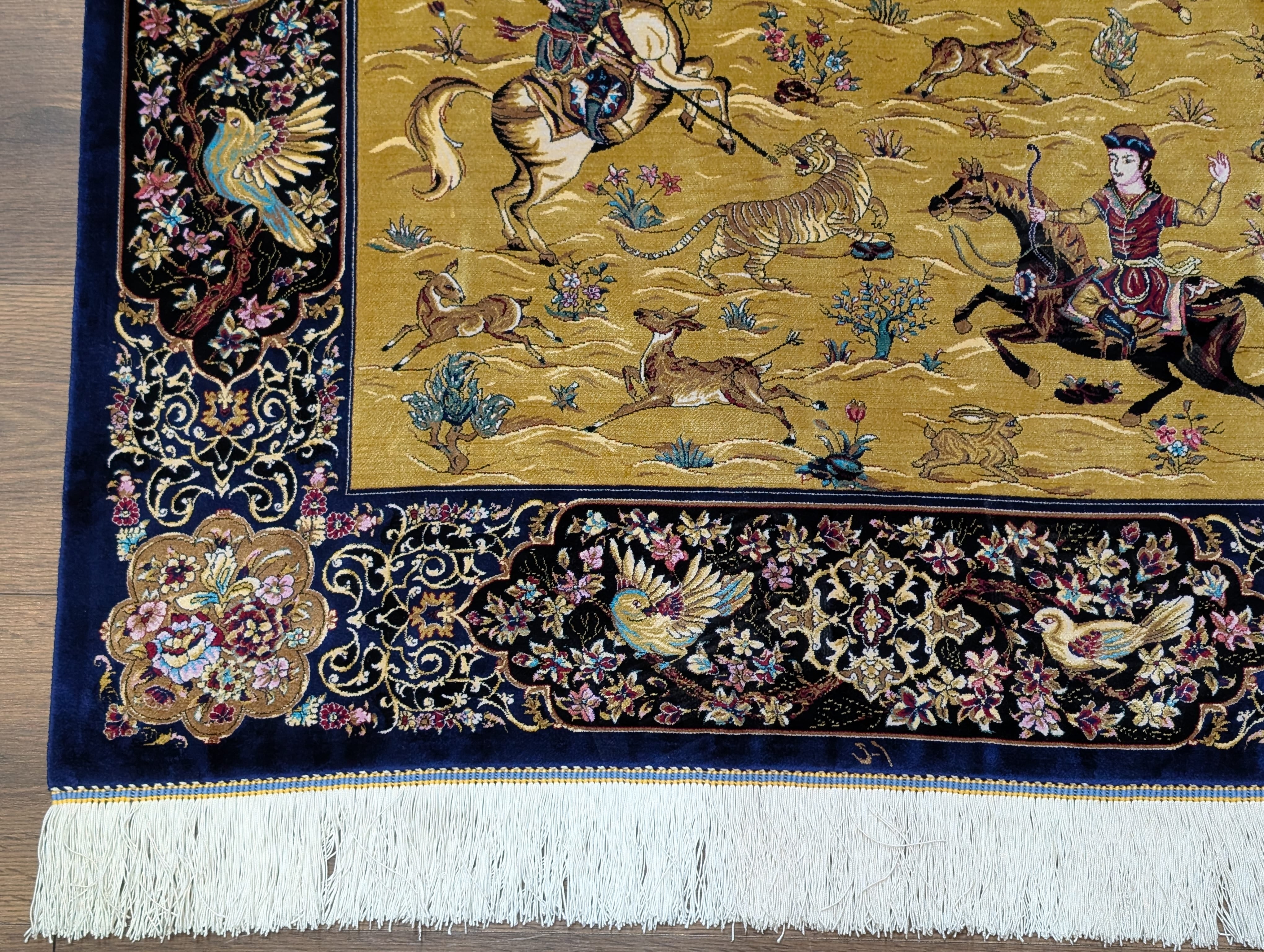 Hunting Pattern Silk Rug 3x5, Animal Pictorials, Persian Design Silk Carpet, Bamboo Silk, New - Jewel Rugs
