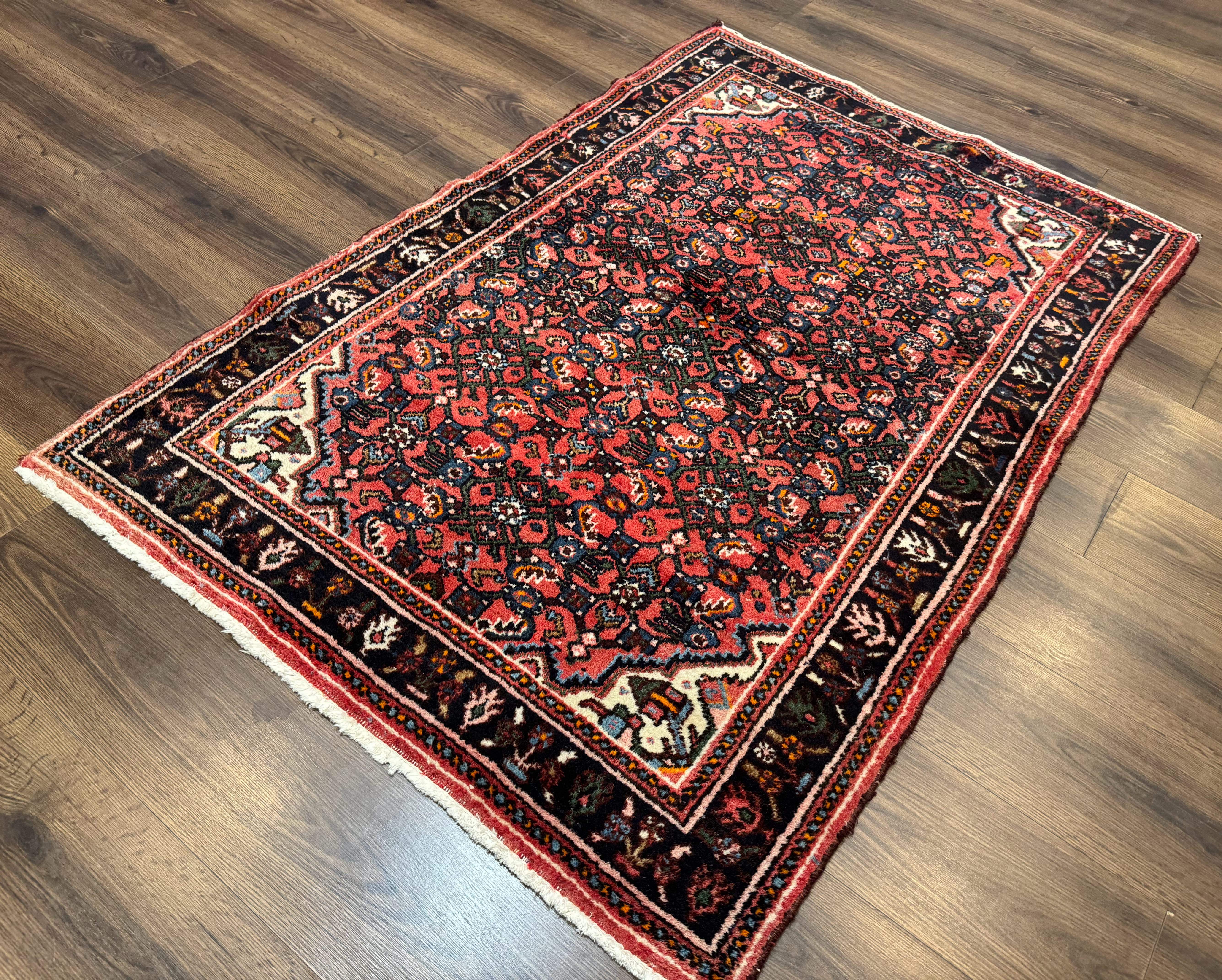 Antique Persian Hamadan Rug 4x5, Red, Allover Pattern - Jewel Rugs