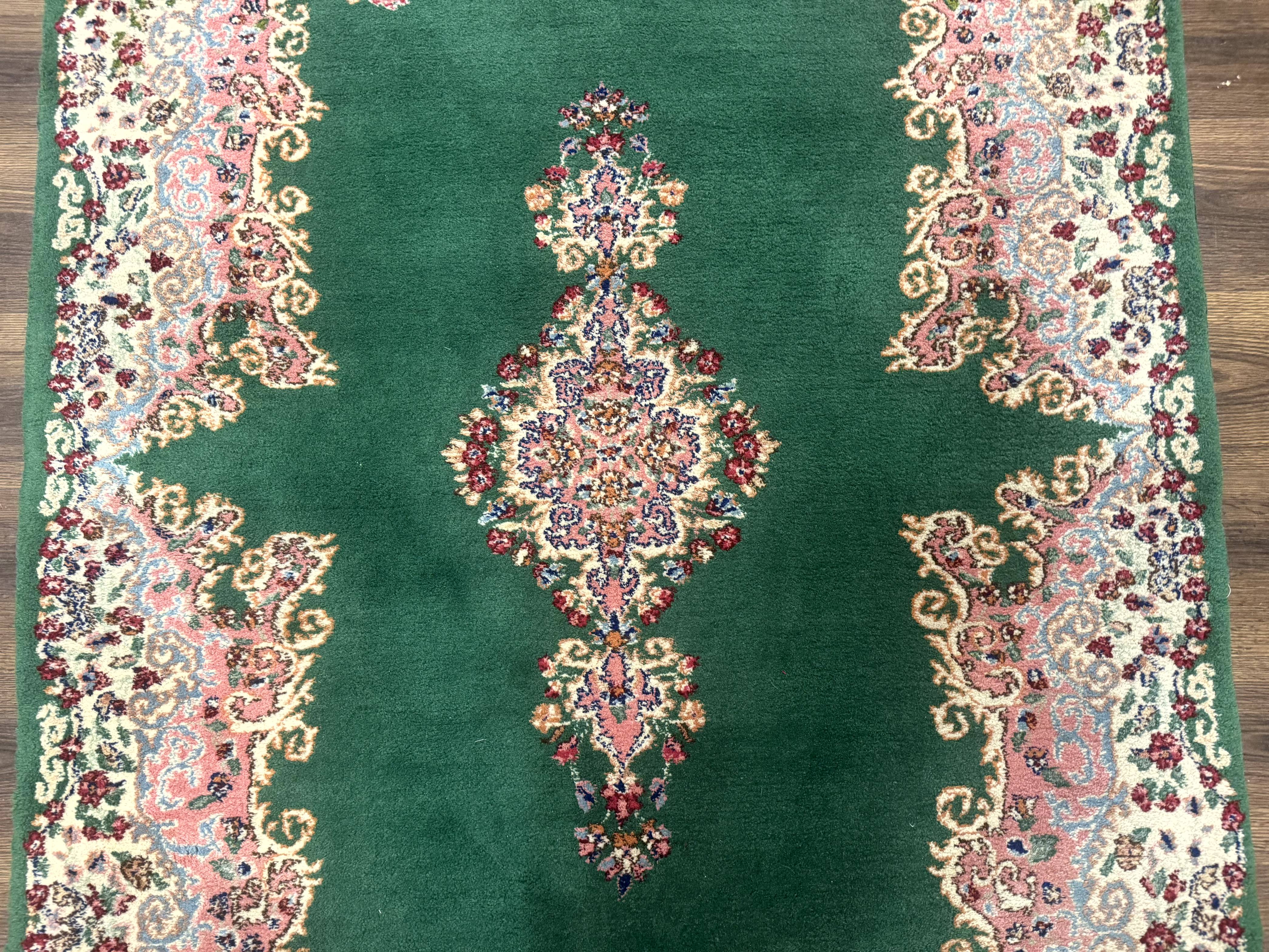 Green Persian Kerman Rug 4x6, Semi Open Field, Green & Cream, Vintage - Jewel Rugs