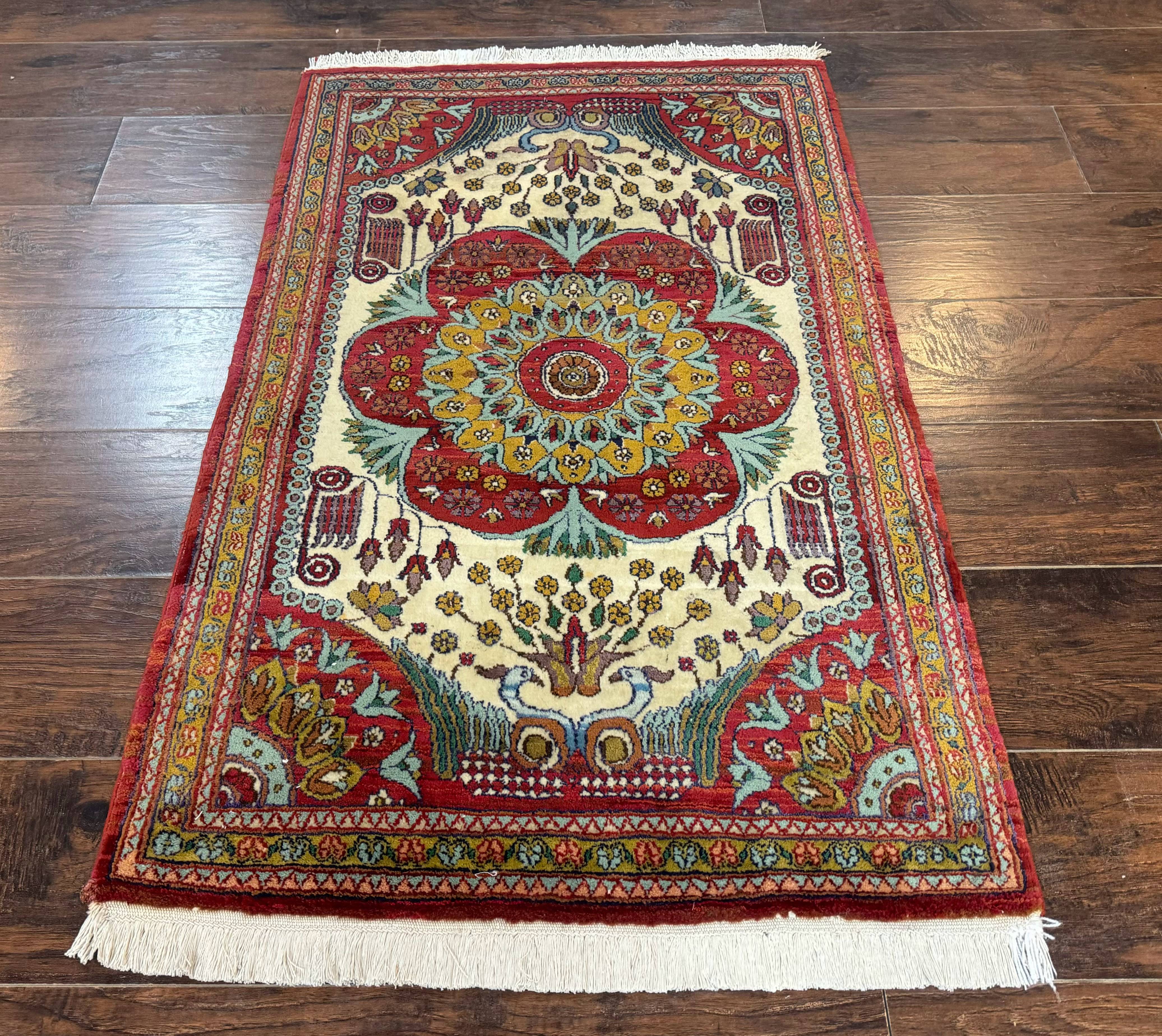 Persian Bijar Rug 2.6 x 4, Antique Carpet, Brick Red and Ivory - Jewel Rugs