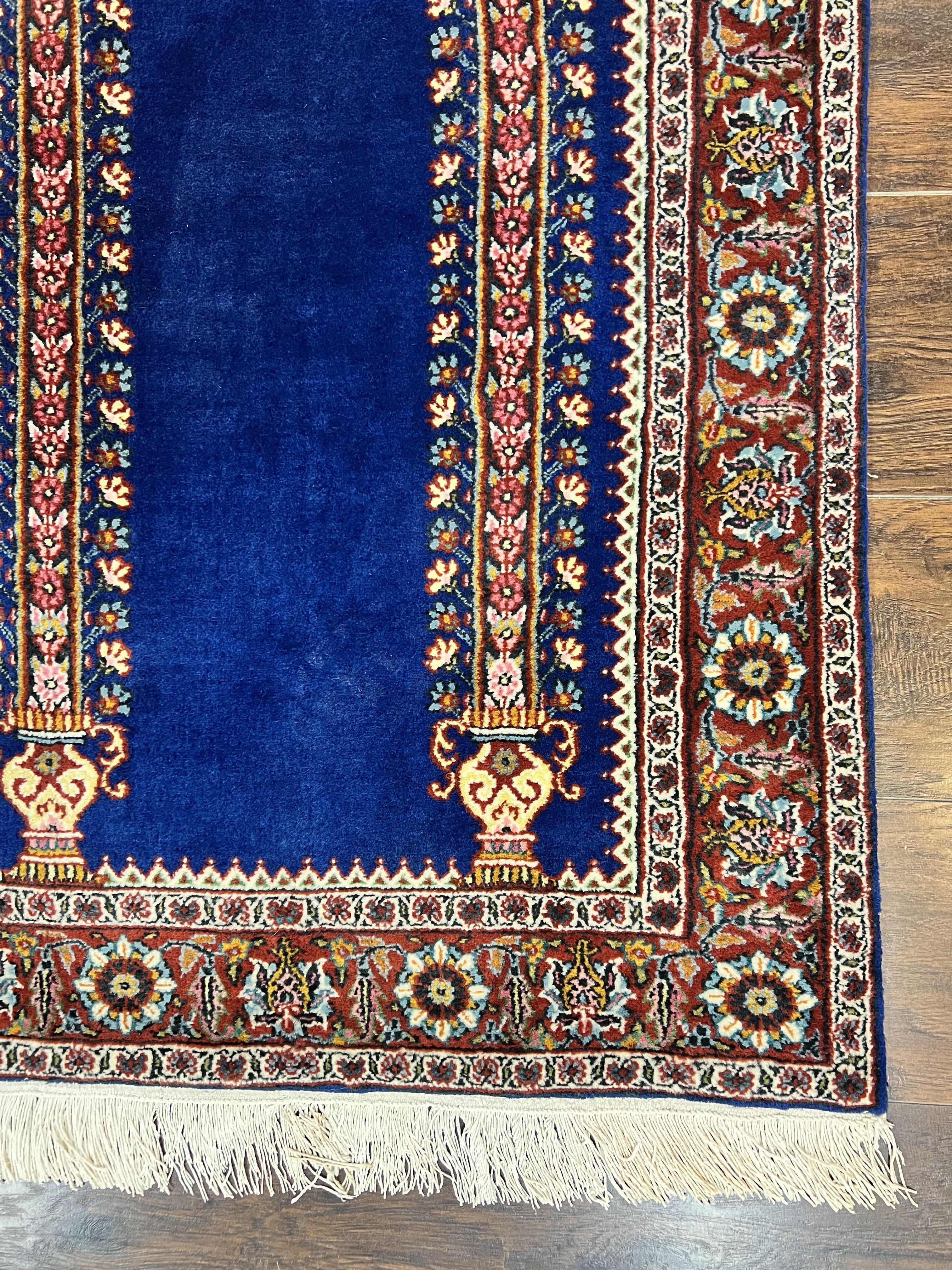 Indo Persian Prayer Rug 3x5, Fine Oriental Carpet, Dark Blue and Red, Vintage Hand Knotted Handmade Prayer Rug - Jewel Rugs