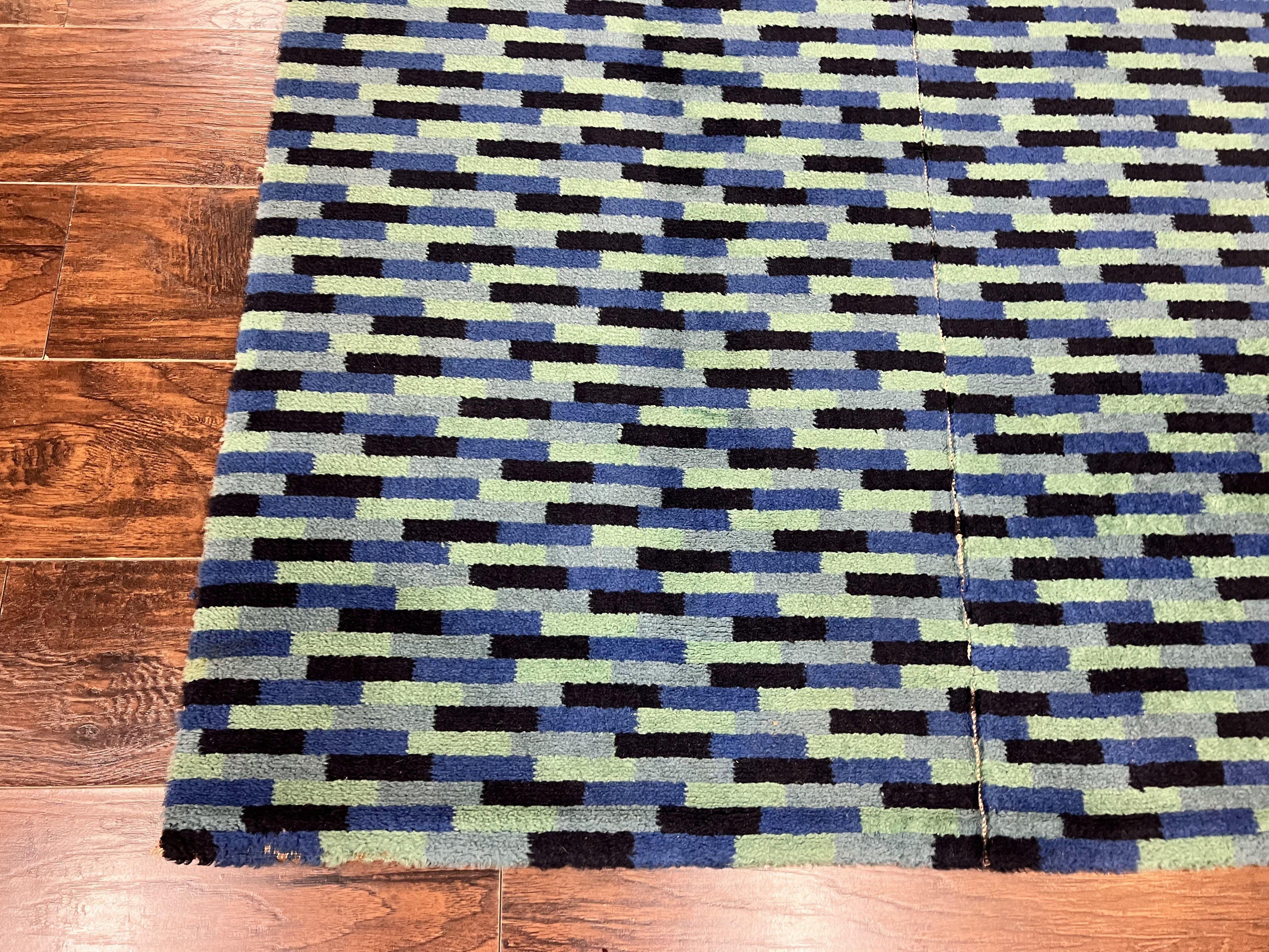 Wide Runner Rug 4.7 x 12, Blue Multicolor Contemporary Wool Power Loomed Rug, Mosiac Design - Jewel Rugs