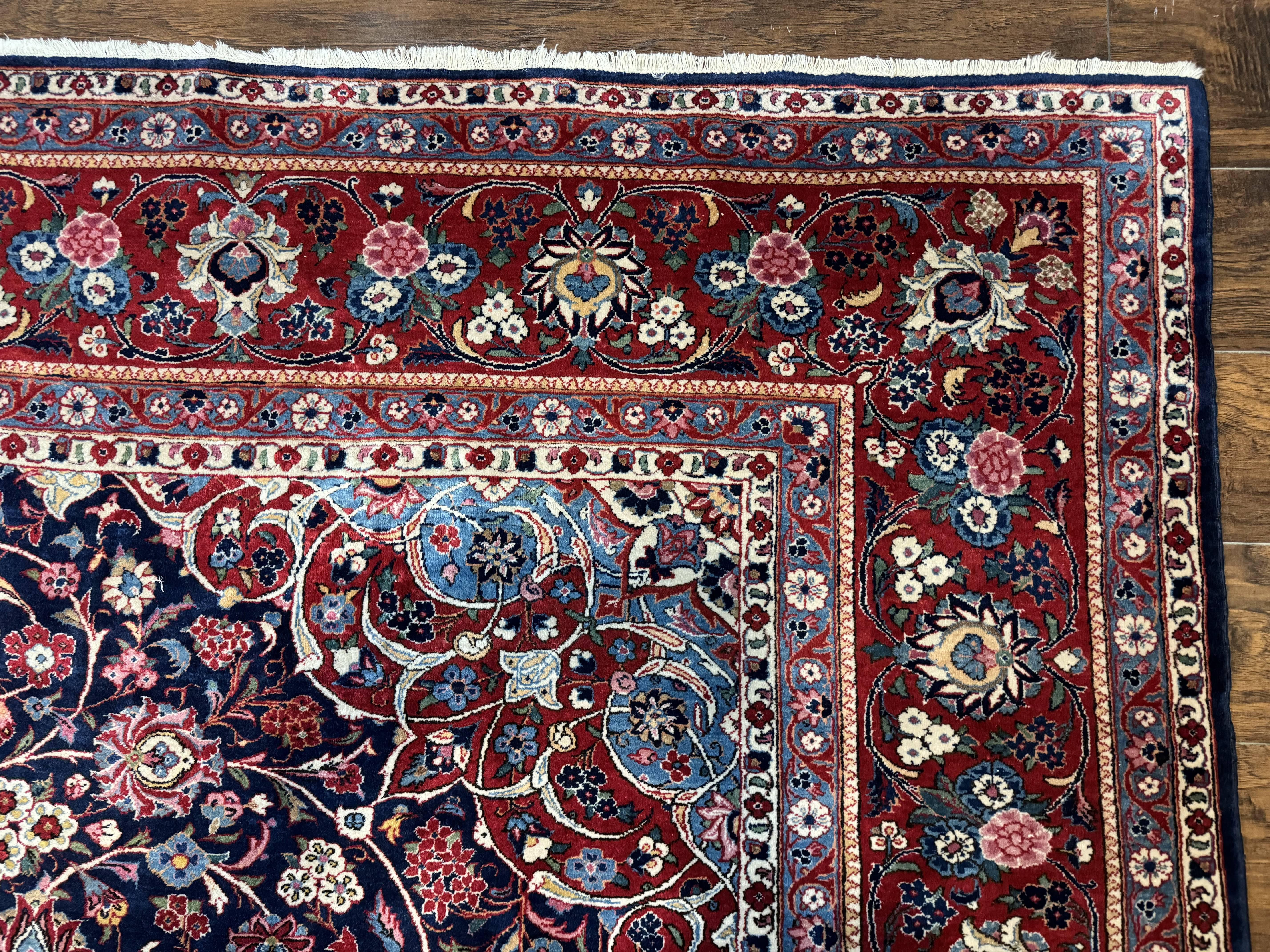 Navy Blue Persian Rug 9x12, Antique Persian Carpet, Kork Wool, 200 KPSI, Persian Kashan Rug - Jewel Rugs