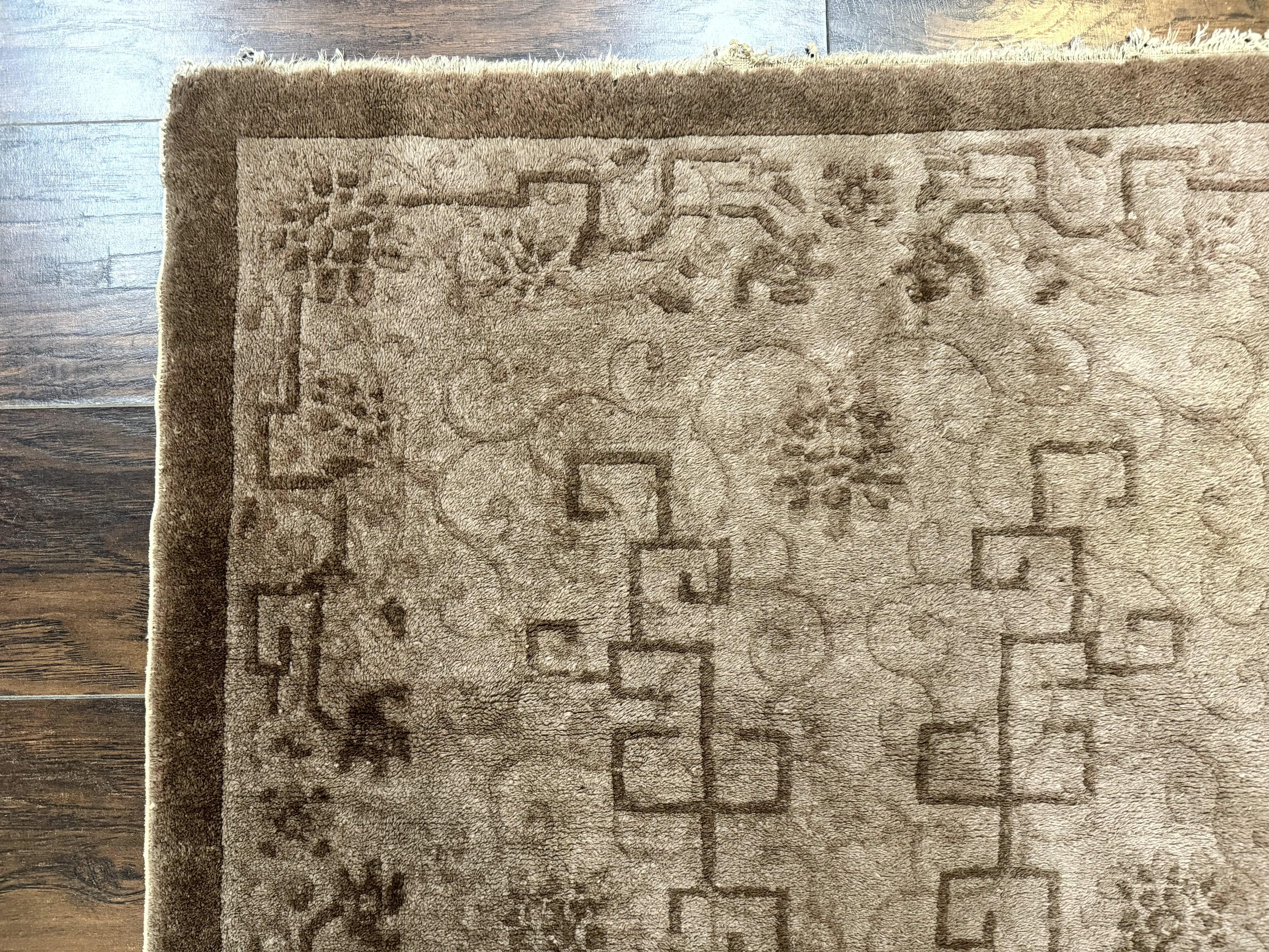 Antique Chinese Fette Rug 3x6, Taupe, Handmade Wool Chinese Carpet - Jewel Rugs