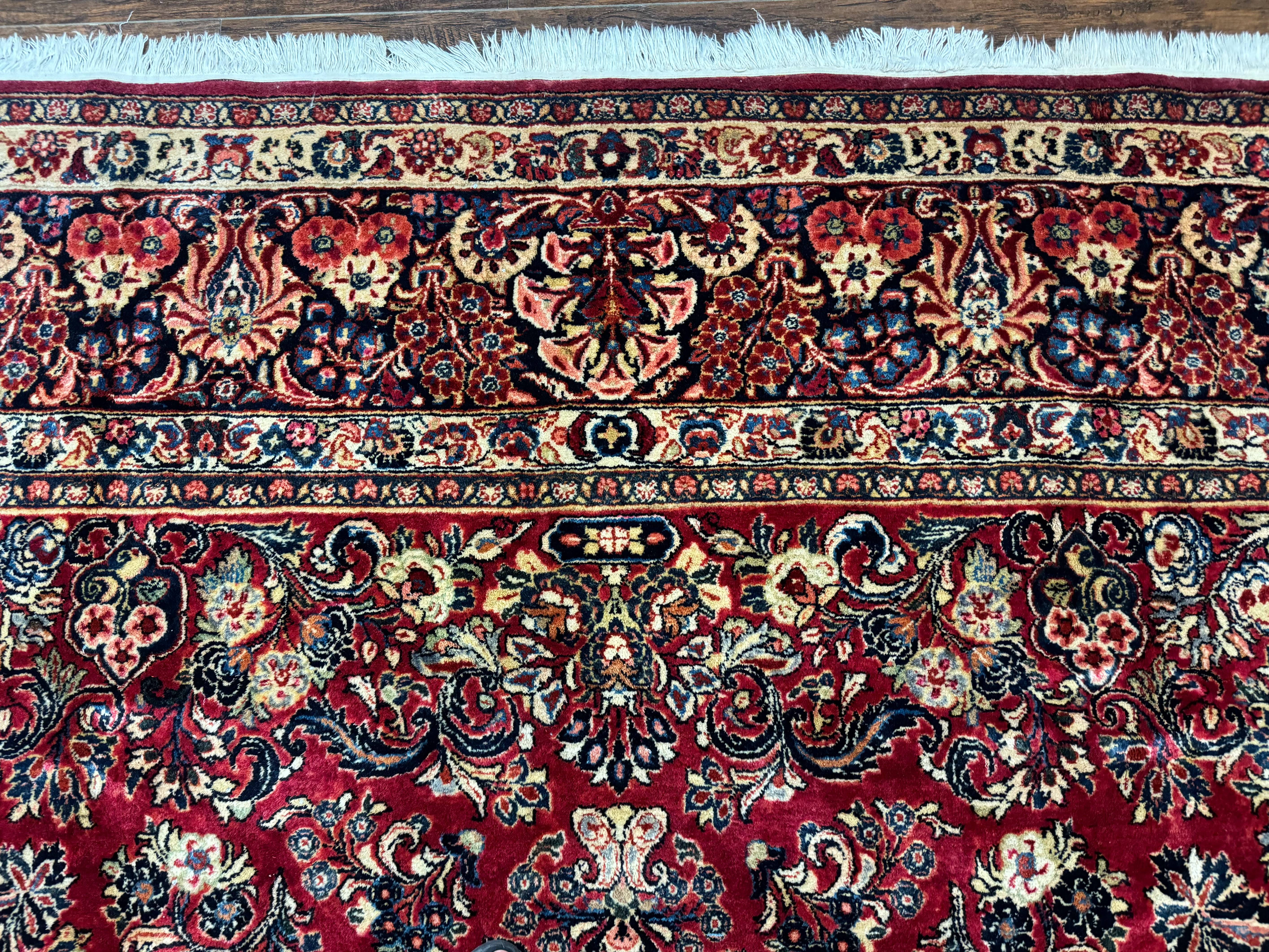 Persian Sarouk Rug 10x10, Square Persian Carpet, Red, Floral, Antique - Jewel Rugs