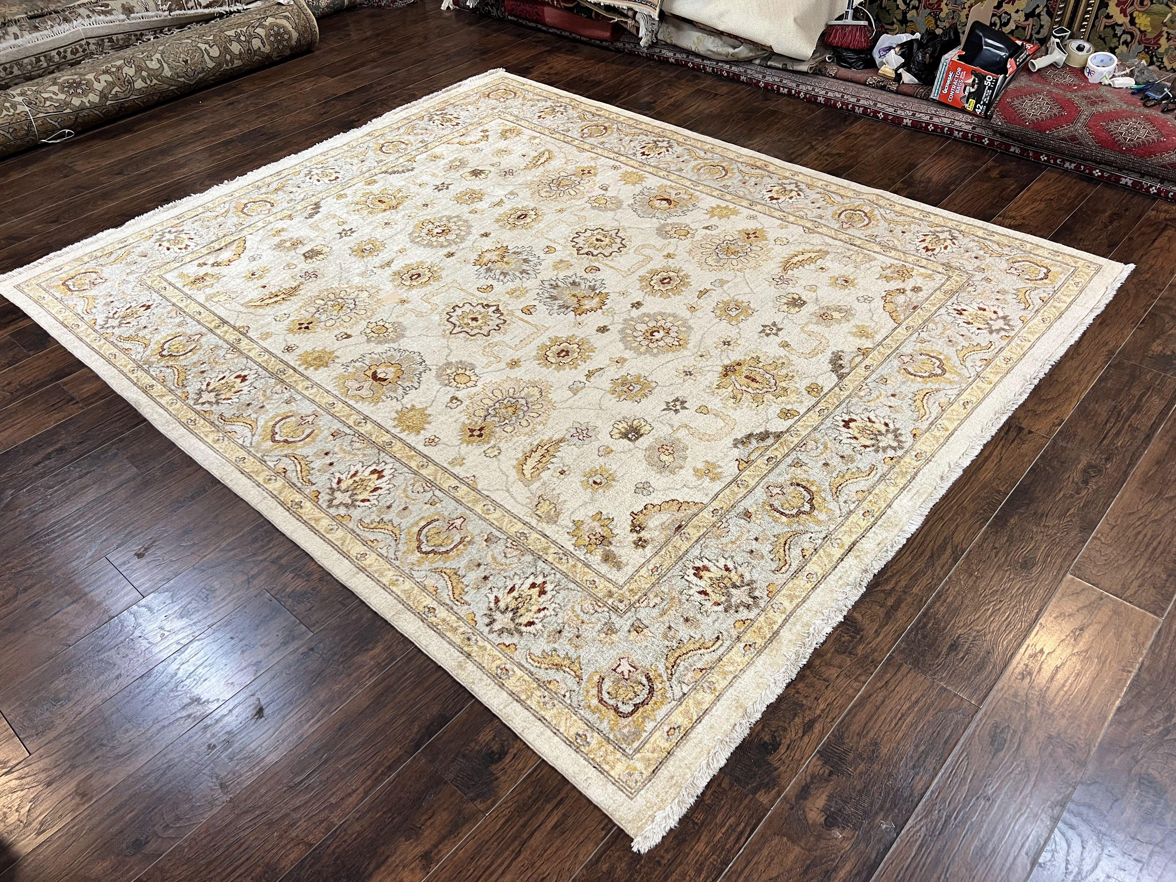 Peshawar Rug 8x10, Oushak Rug 8 x 10 ft, Floral Allover Neutral Colors Handmade Hand Knotted Rug, Farmhouse Rug, Room Sized Vintage Wool Rug - Jewel Rugs