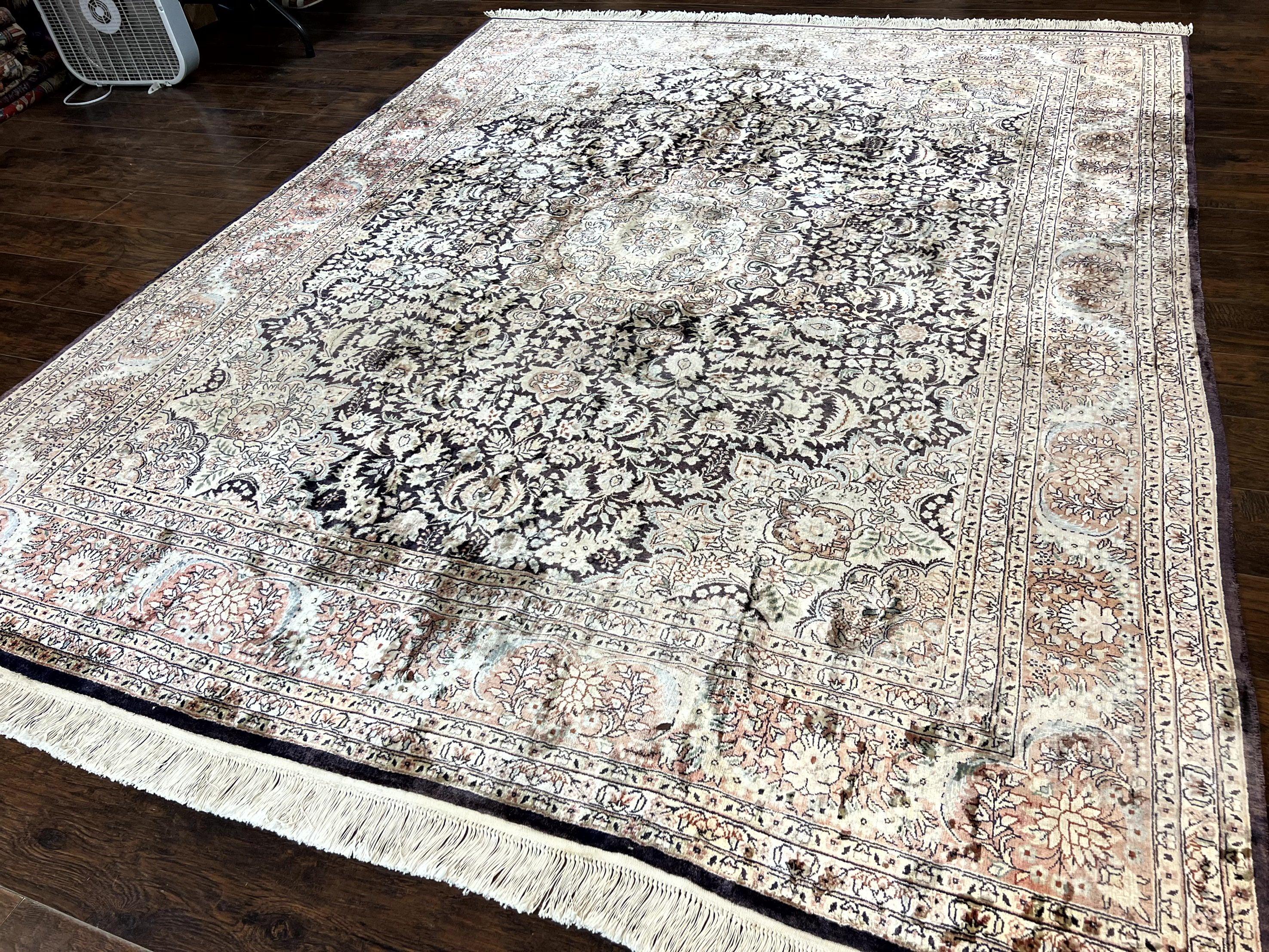 Silk Indian Kashmiri Rug 8x10, Floral Medallion, Indo Persian Carpet, Handmade Vintage Silk Rug - Jewel Rugs