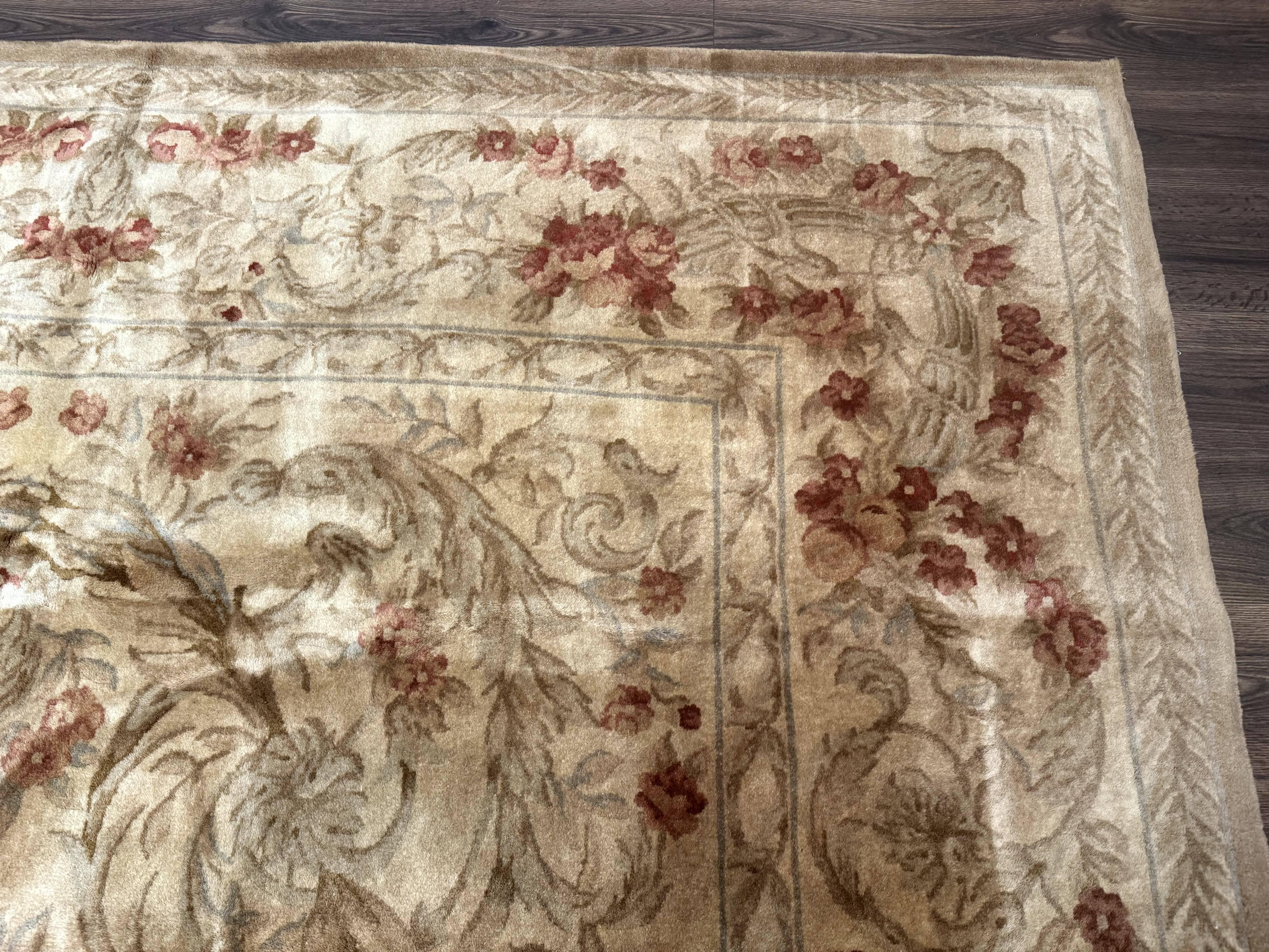 Chinese Aubusson Wool Rug 10x14, European Design, Thick Wool Pile - Jewel Rugs