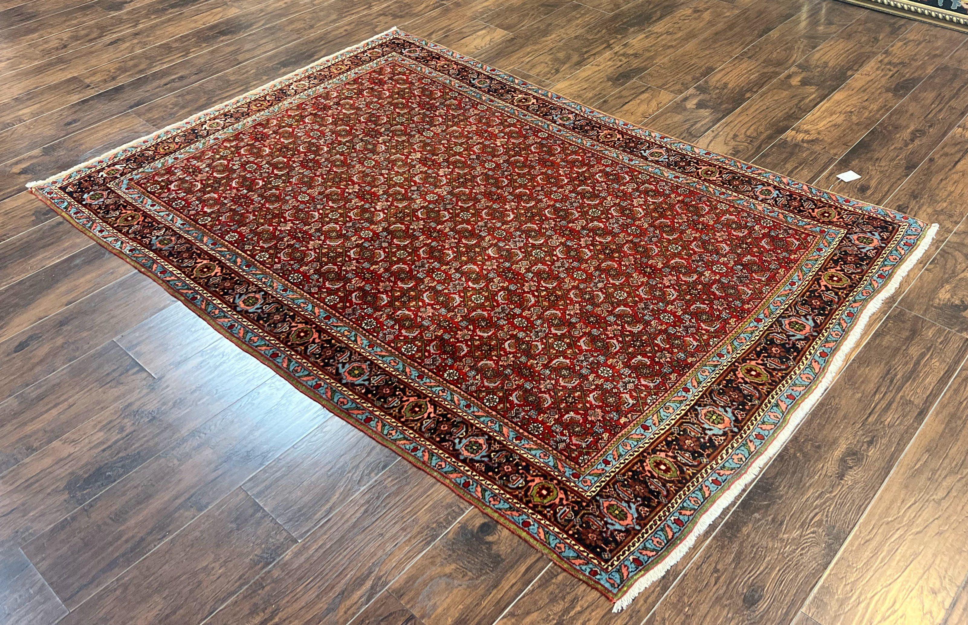 Antique Persian Bidjar Rug 5x7, Repeated Allover Herati Pattern, Red, Handmade Wool Carpet - Jewel Rugs