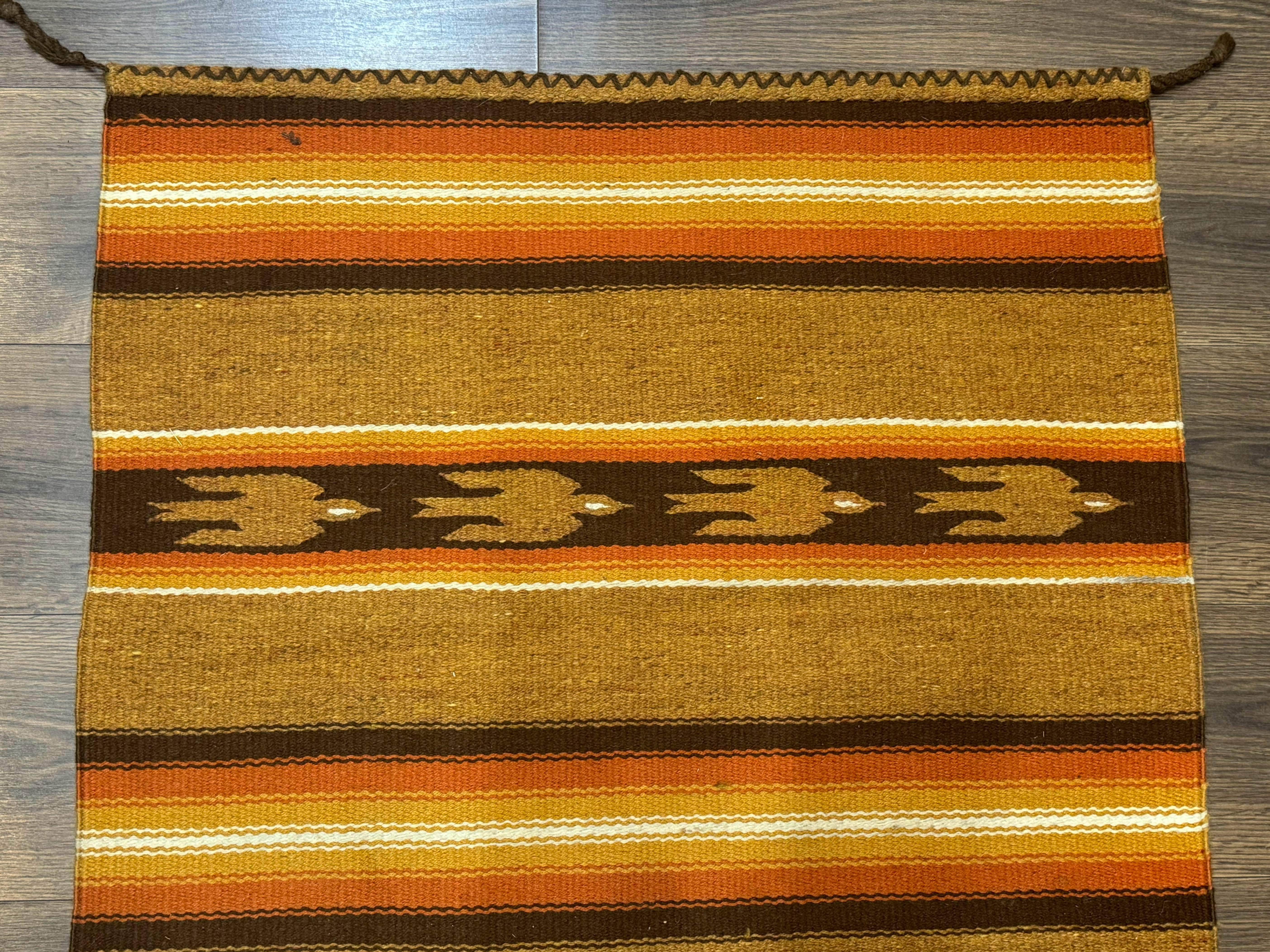 South American Rug Blanket 2.7 x 5.6, Wool, Handmade, Navajo Design, Orange Brown - Jewel Rugs
