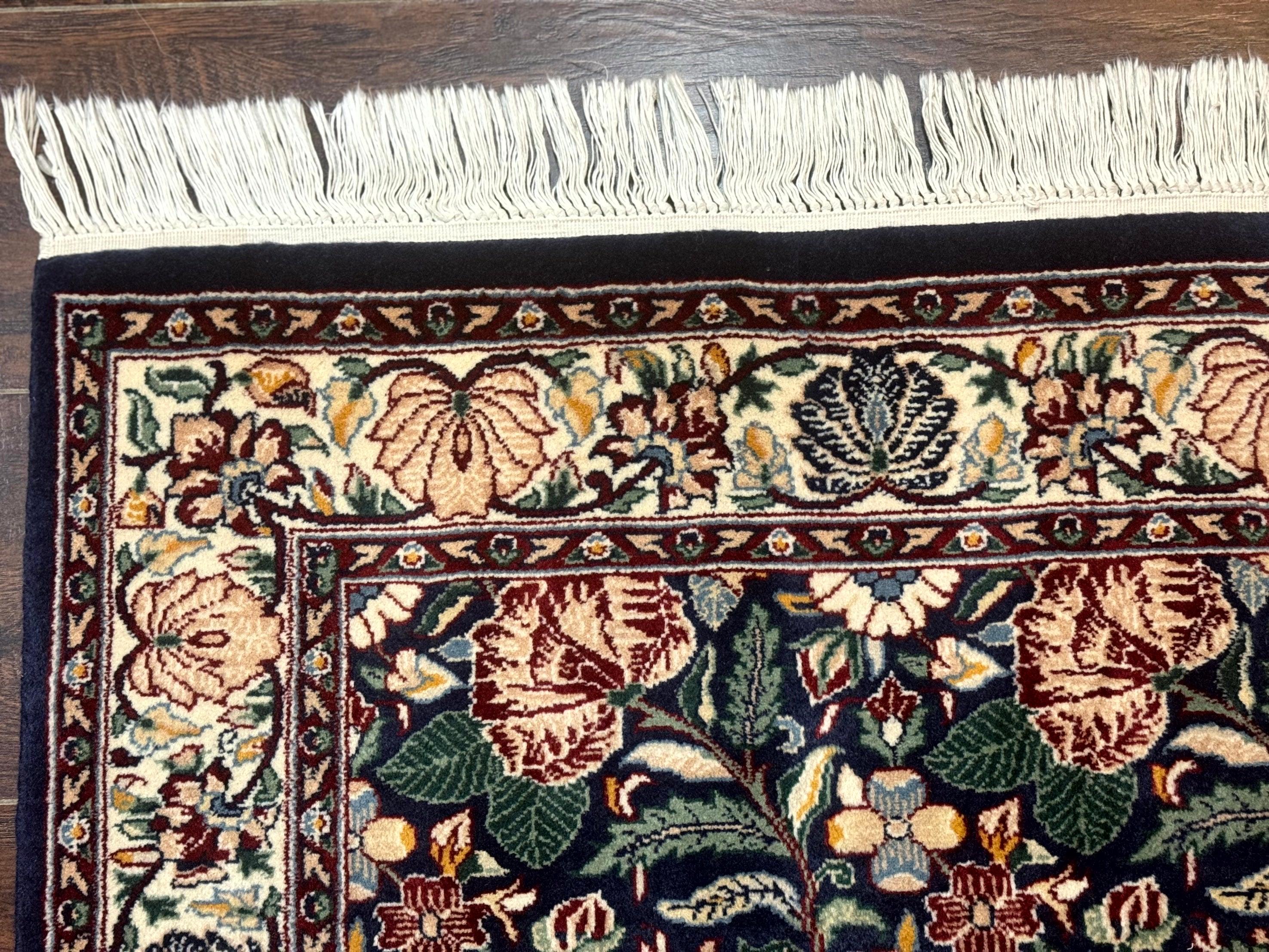 Square Pak Persian Small Rug 2.7 x 2.7, William Morris Design, Dark Green, Floral, Handmade - Jewel Rugs