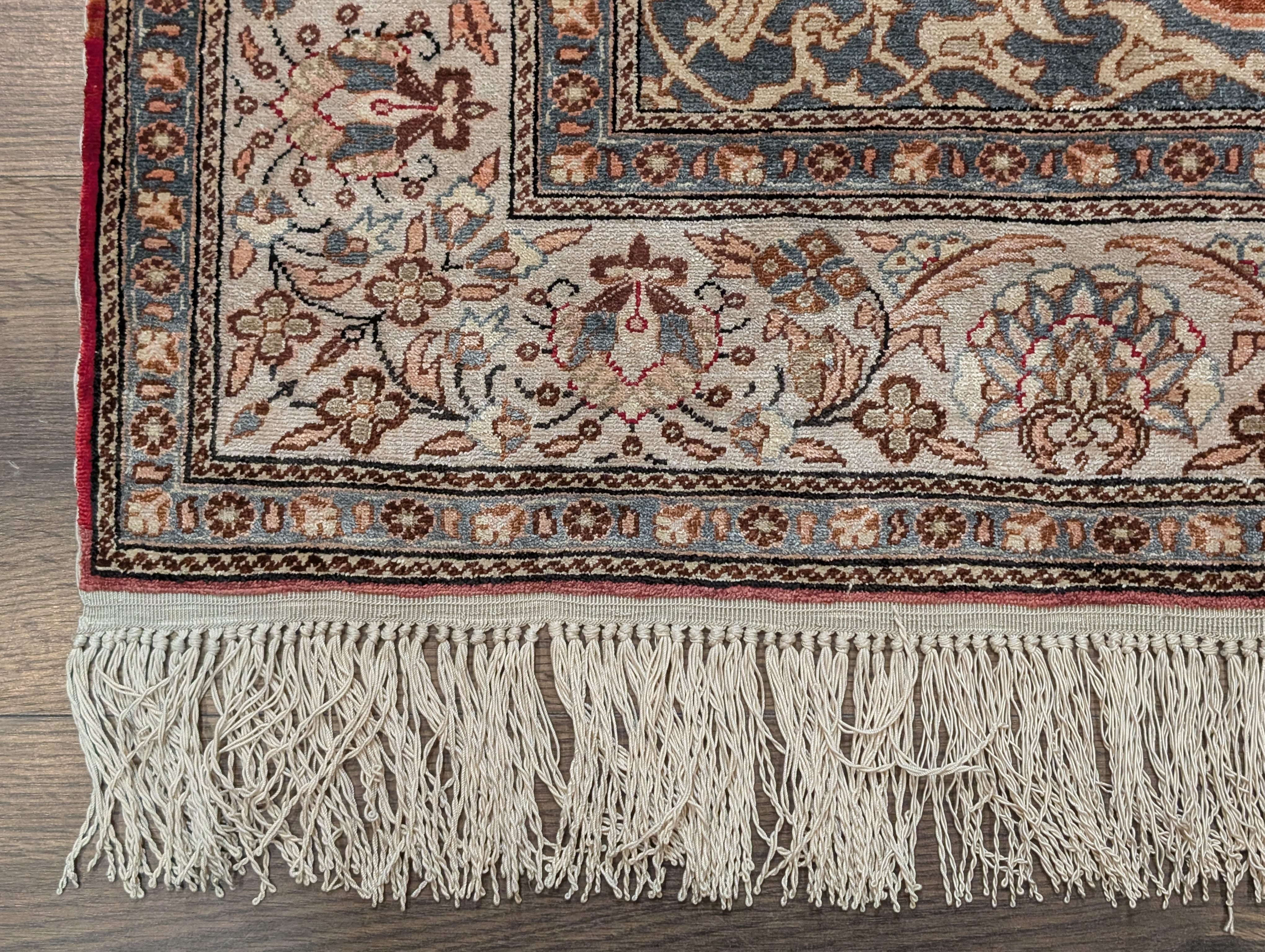 Silk Turkish Hereke Rug 3x5, Fine Hand-Knotted Silk Carpet, Rust Red & Green - Jewel Rugs