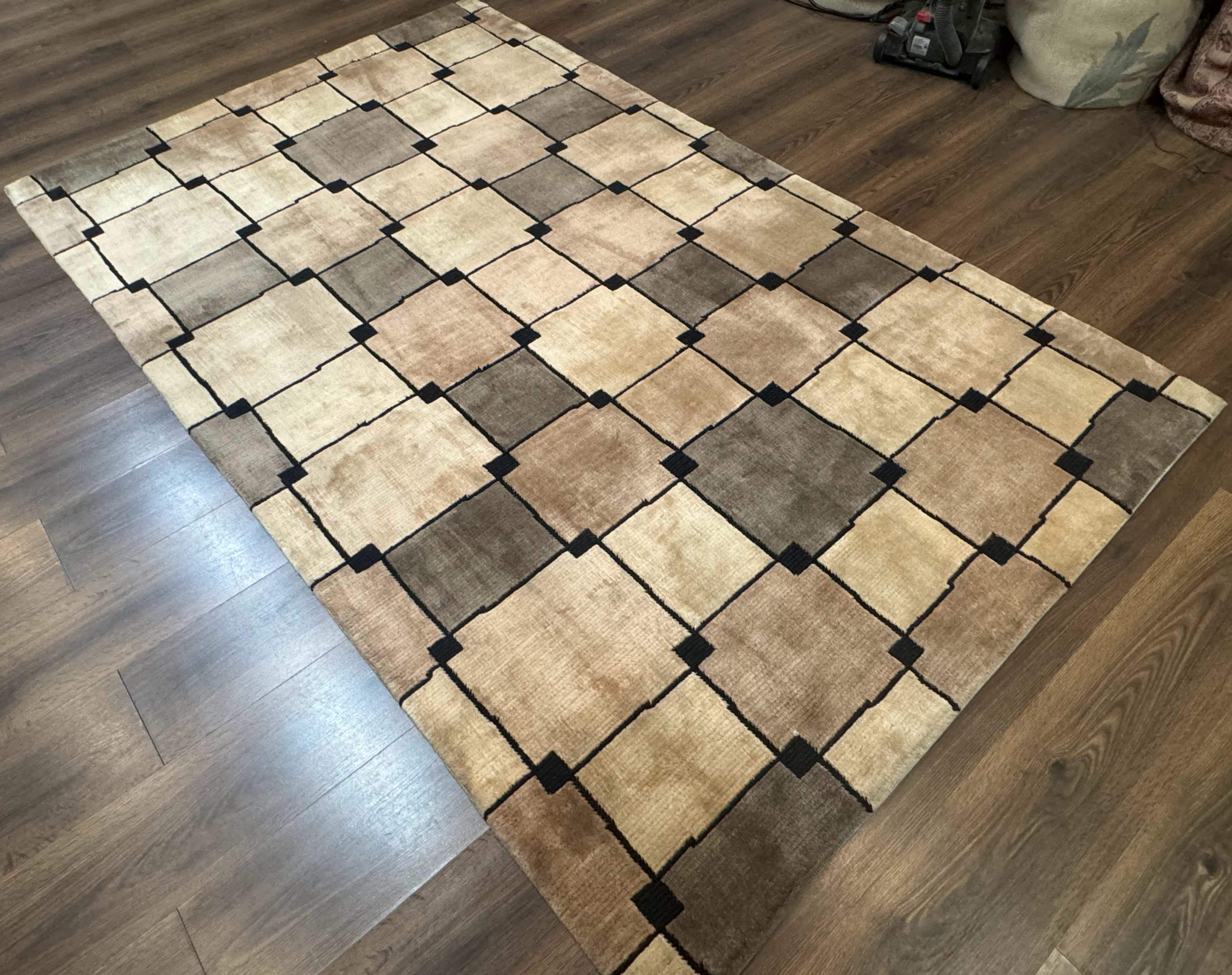 Tibetan Wool Rug 5x8, Contemporary Modern Carpet, Abstract Design, Soft Thick Pile, Pair B - Jewel Rugs