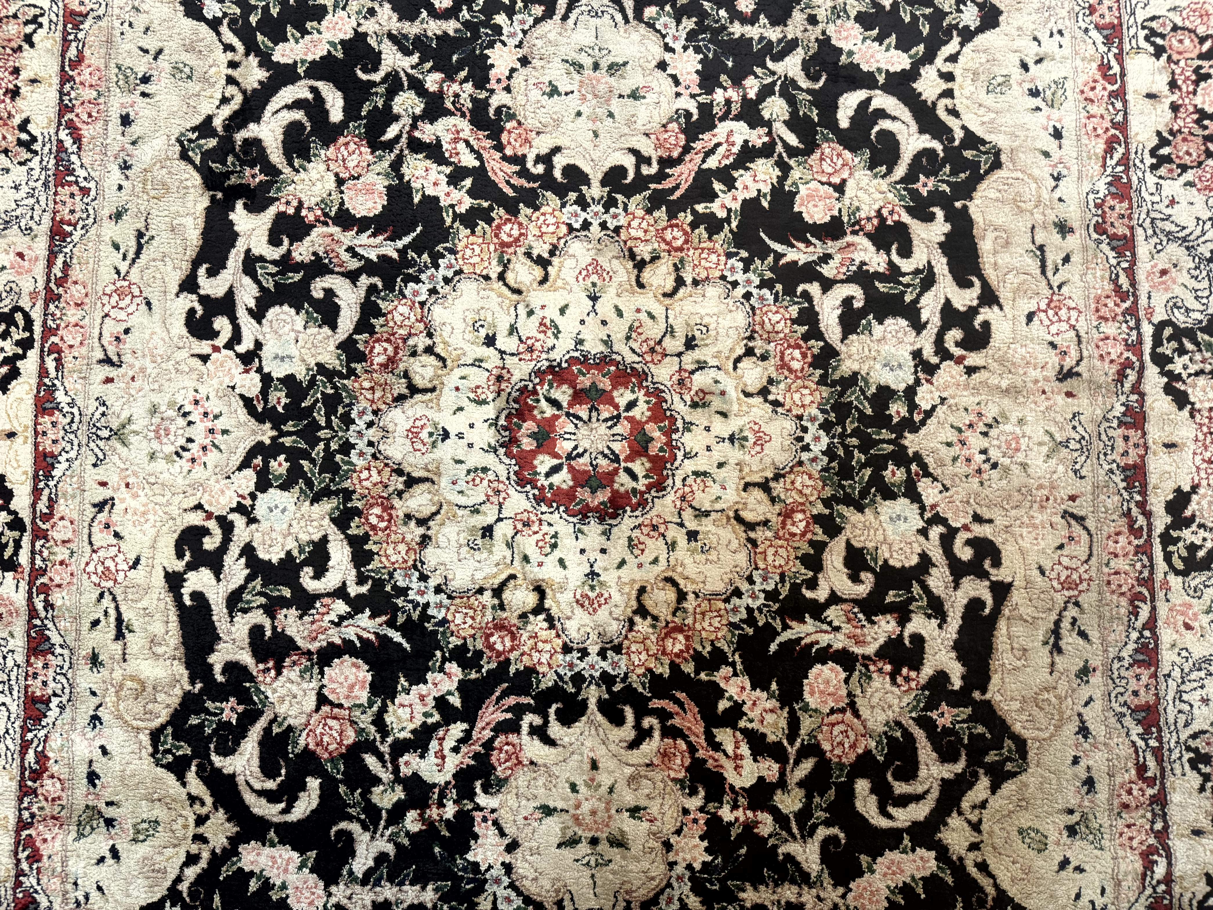 Indian Kashmiri Silk Rug, Floral Medallion, Vintage Hand Knotted Carpet - Jewel Rugs