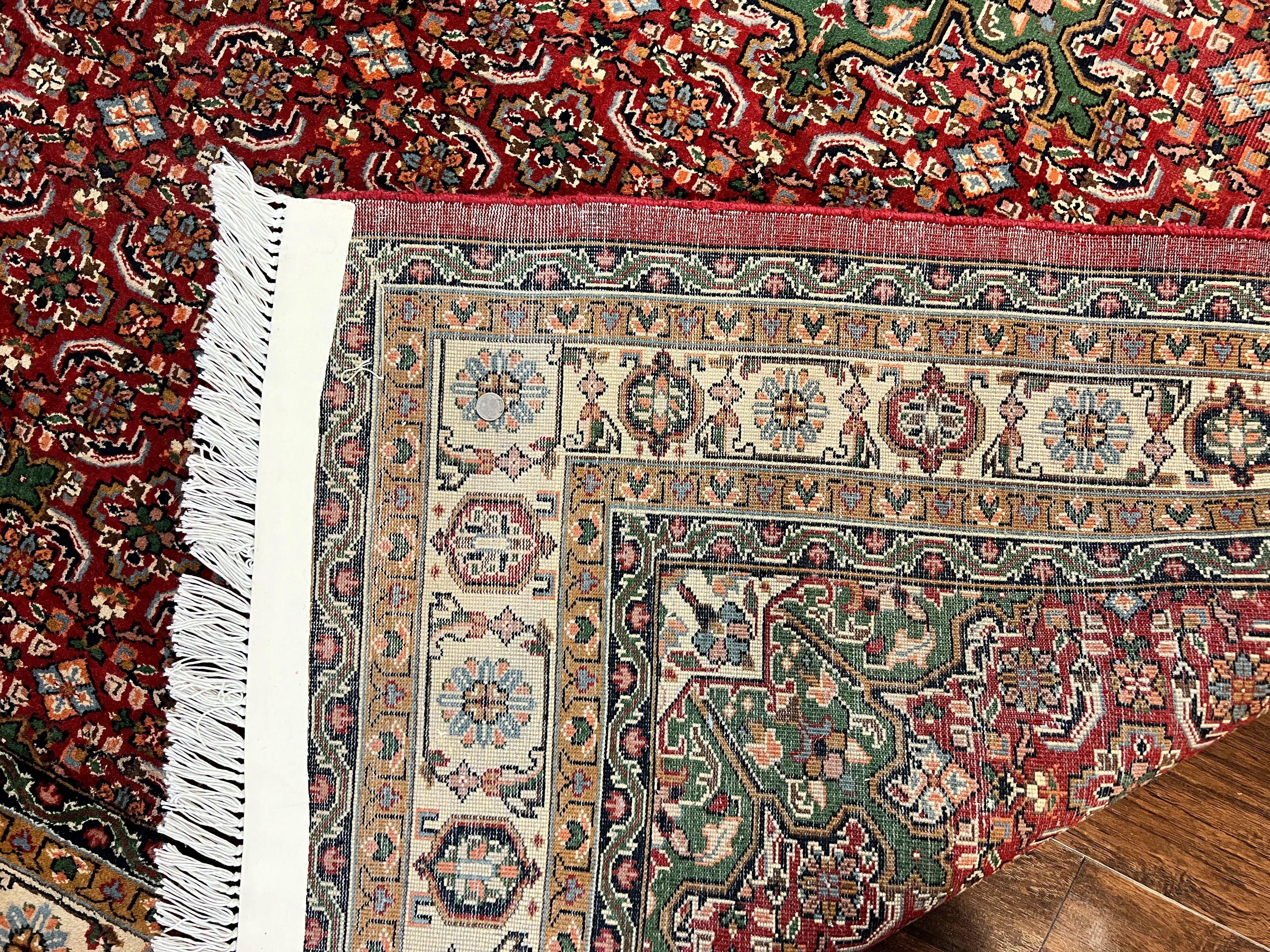 Persian Tabriz Rug 7x10, Wool Hand Knotted Vintage Carpet, Red Green & Cream, Herati Pattern, 7 x 10 Room Sized Oriental Rug - Jewel Rugs