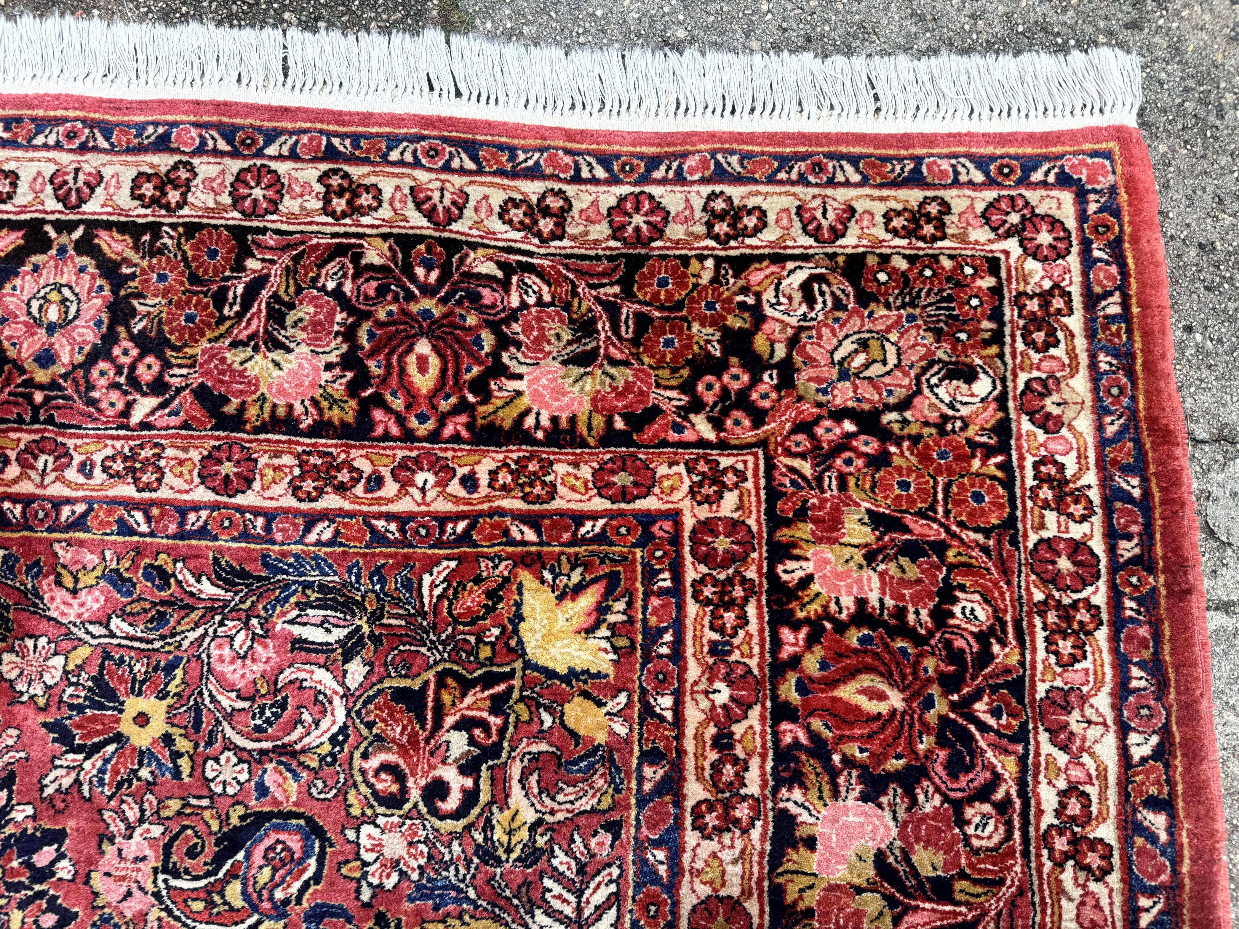 Large Antique Persian Sarouk Rug 11x18, Red, Floral Allover, Palace Size Wool Handmade Carpet - Jewel Rugs