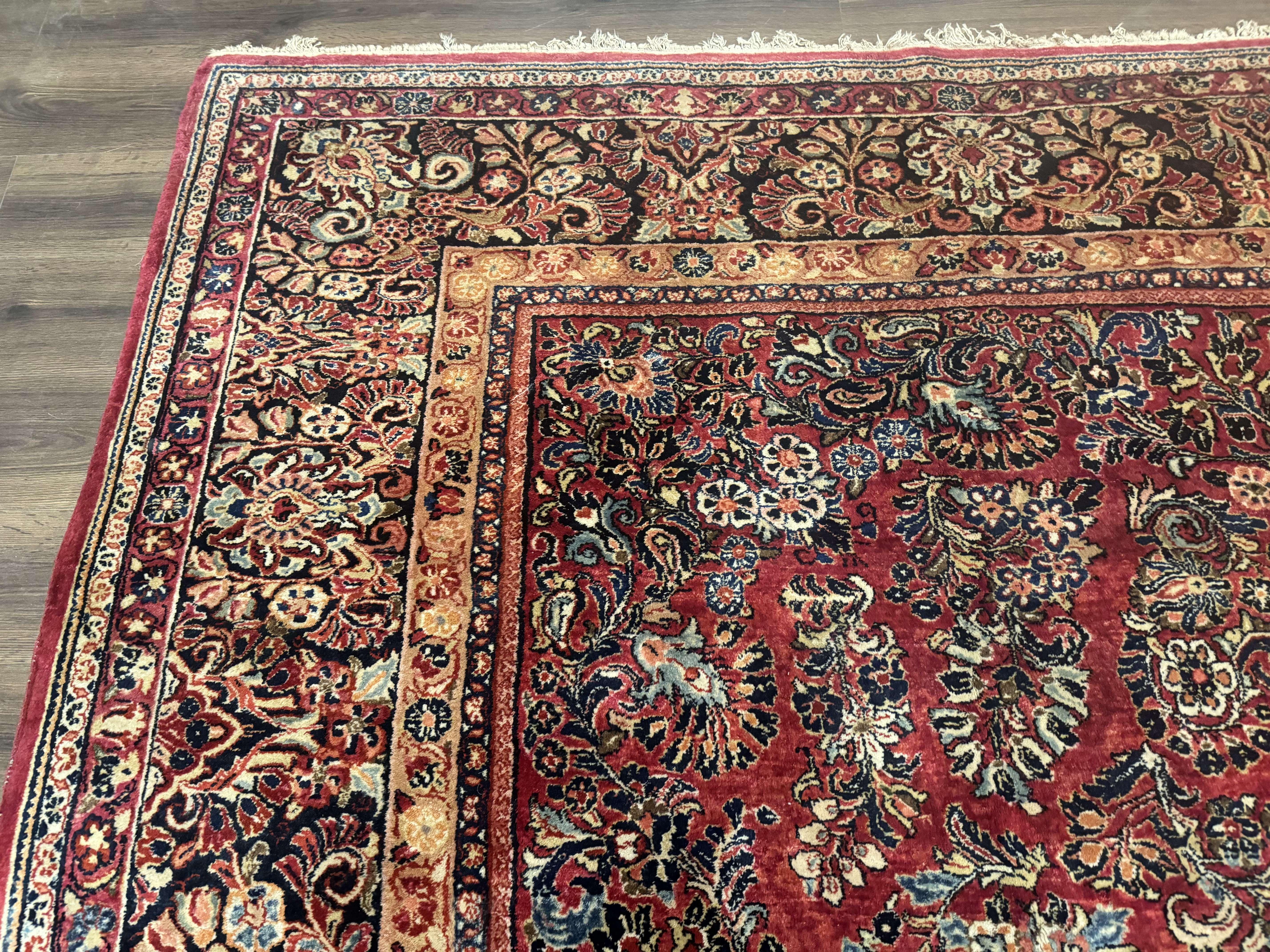 Persian Sarouk Rug 10x18, Palace Size Antique Persian Carpet, Wool, Red, Floral, Handmade Traditional Persian Rug, Extra Large Rug - Jewel Rugs