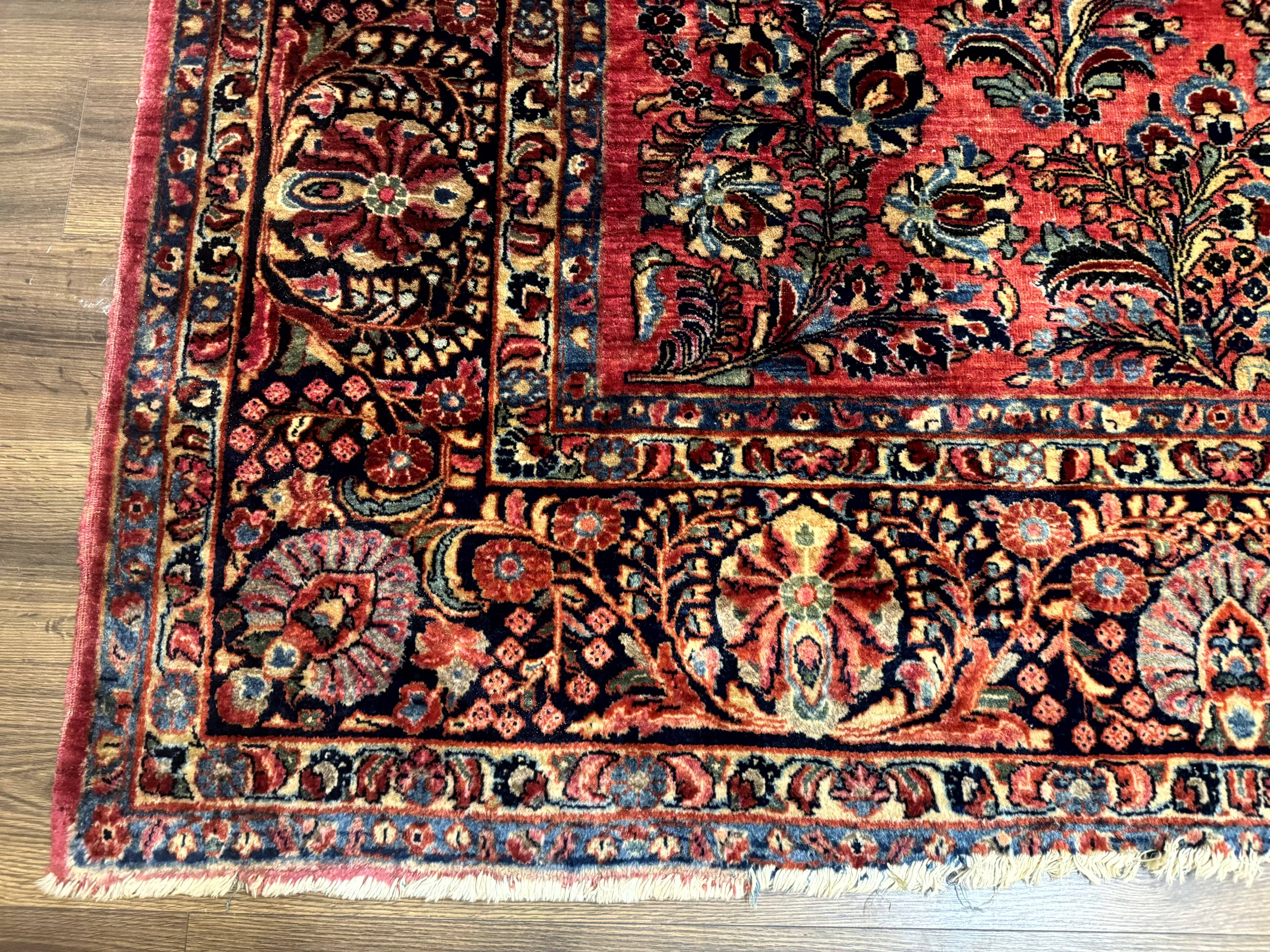 Antique Persian Sarouk Rug 9x12, Red, Floral - Jewel Rugs