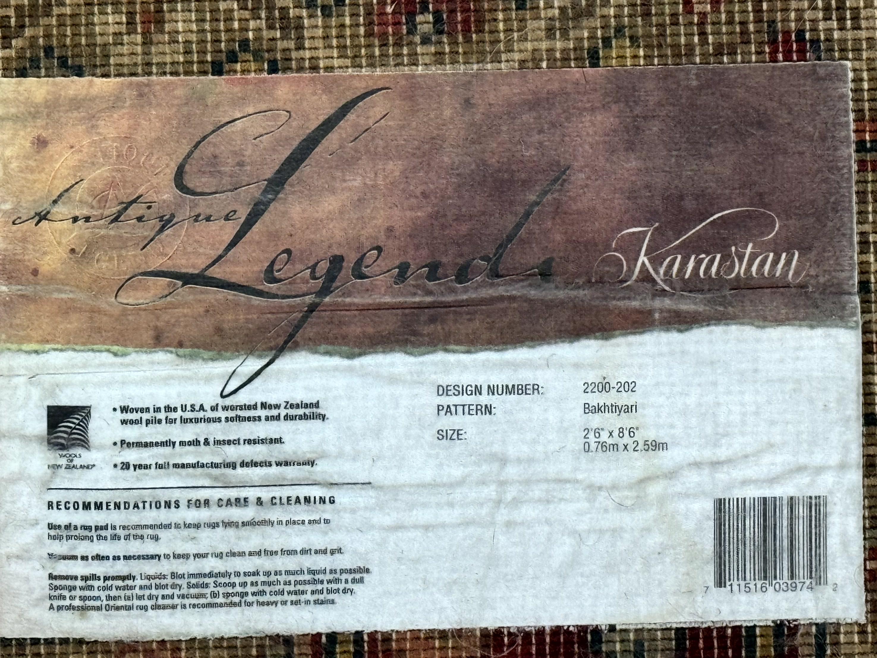 Karastan Runner Rug 2.6 x 8.6, Antique Legends Bakhtiari 2200, Vintage Wool Karastan Runner Rug, Panel Design - Jewel Rugs