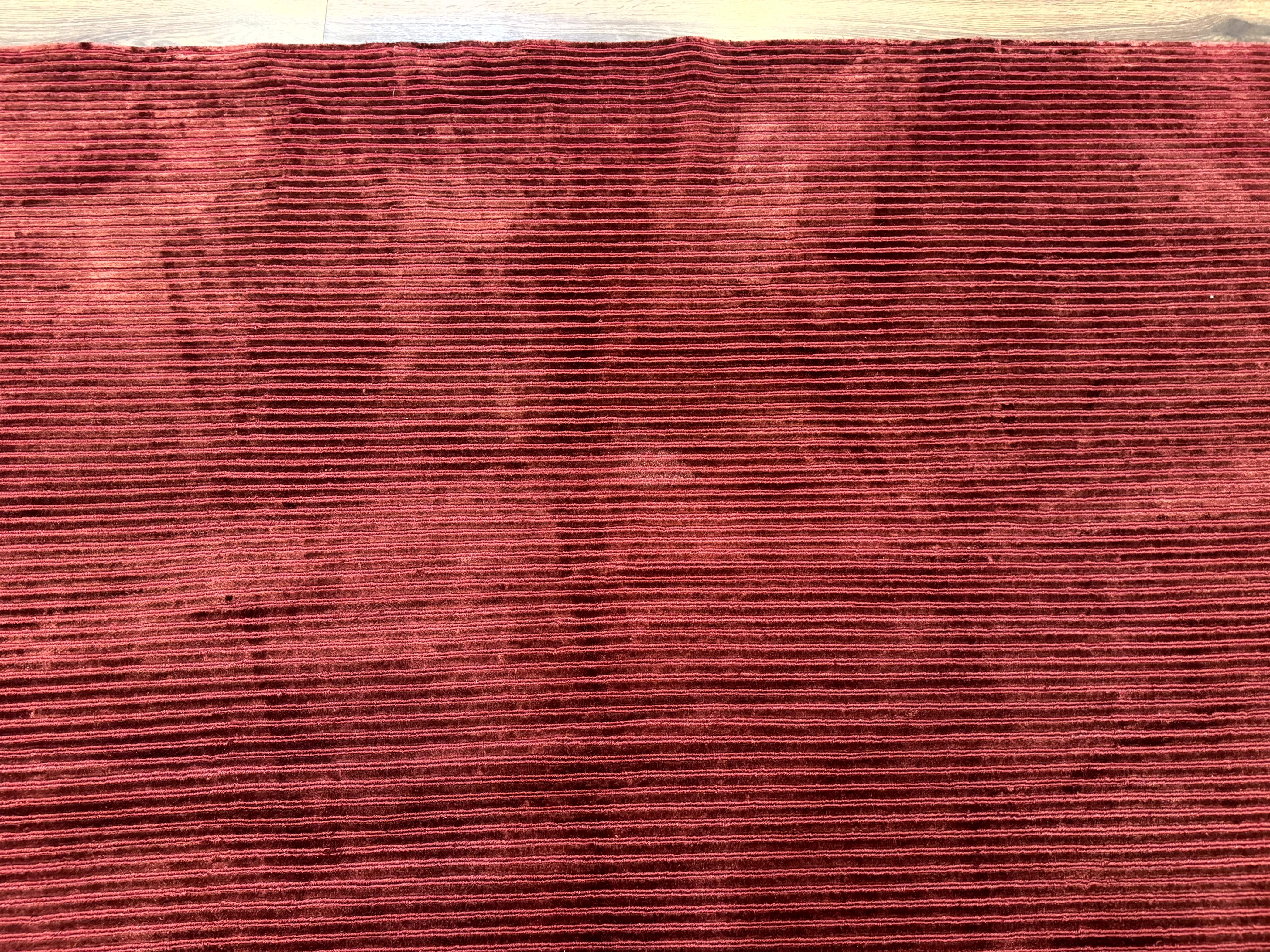 Modern Tibetan Rug 8x10, Red, Stripes, Handmade Wool Thick Pile Carpet - Jewel Rugs