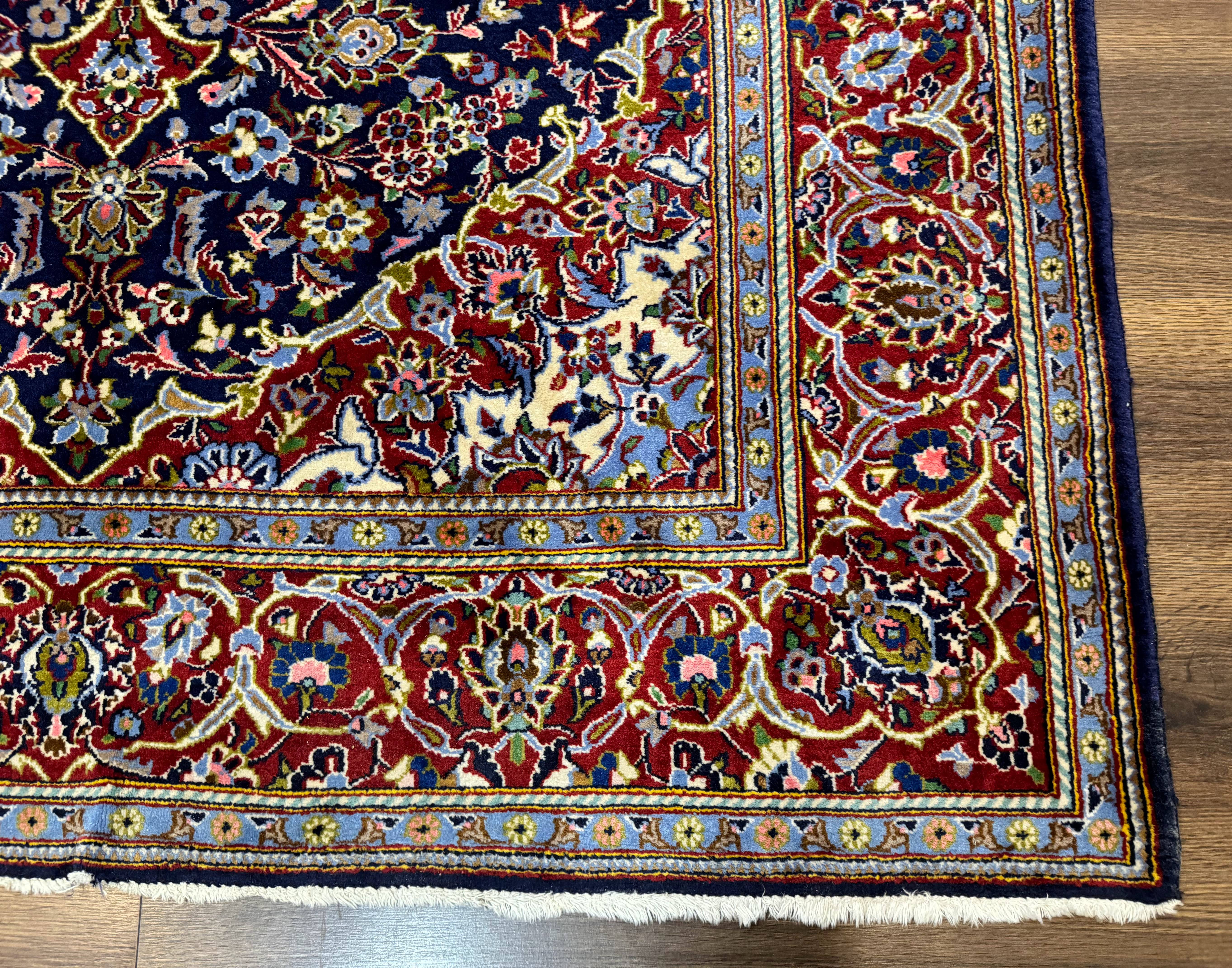 Navy Blue Persian Kashan Rug 5x7, Antique, Wool Hand Knotted Carpet - Jewel Rugs