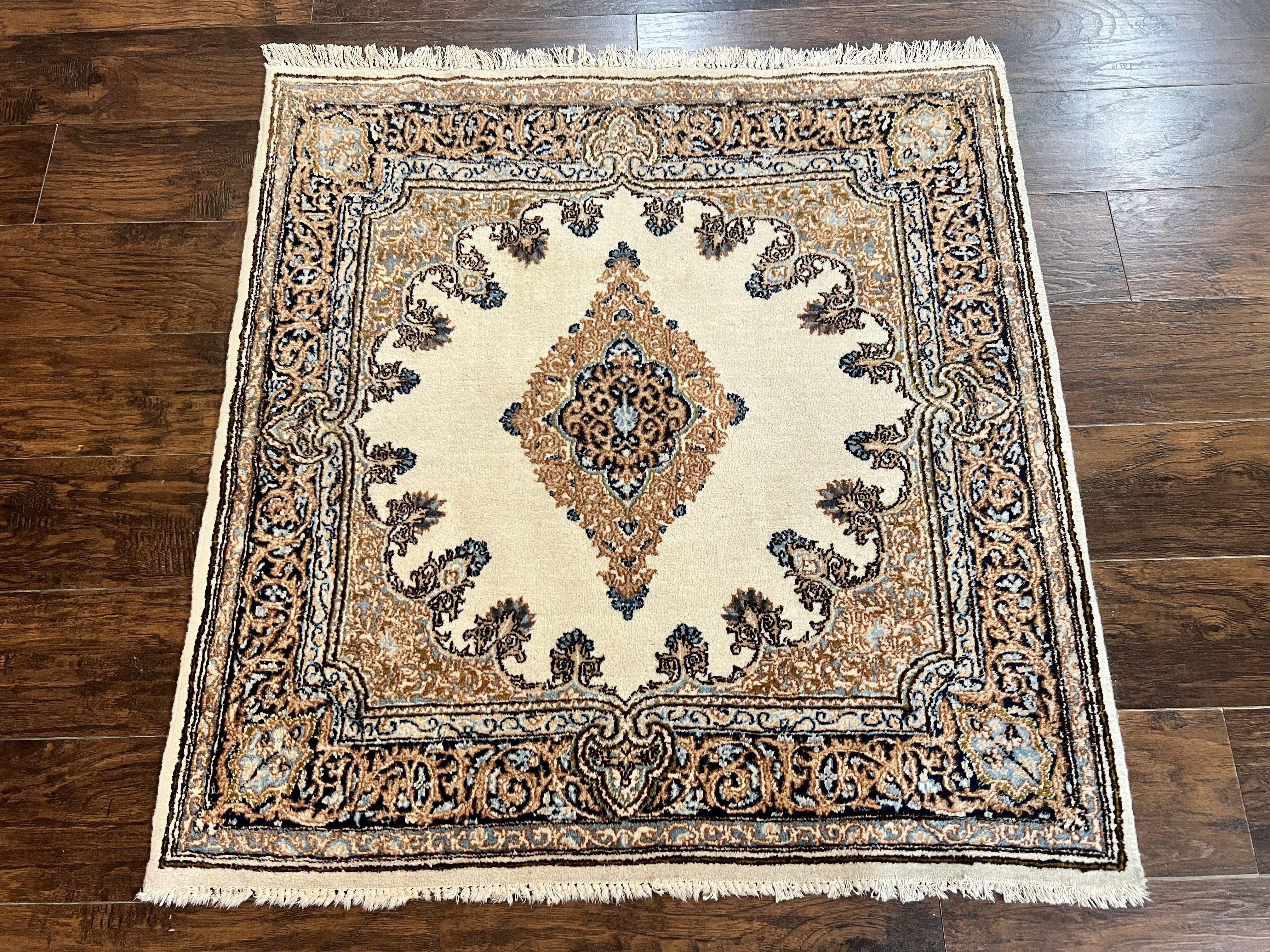 Square Persian Kirman Rug 4x4, Semi Open Field, Handmade - Jewel Rugs