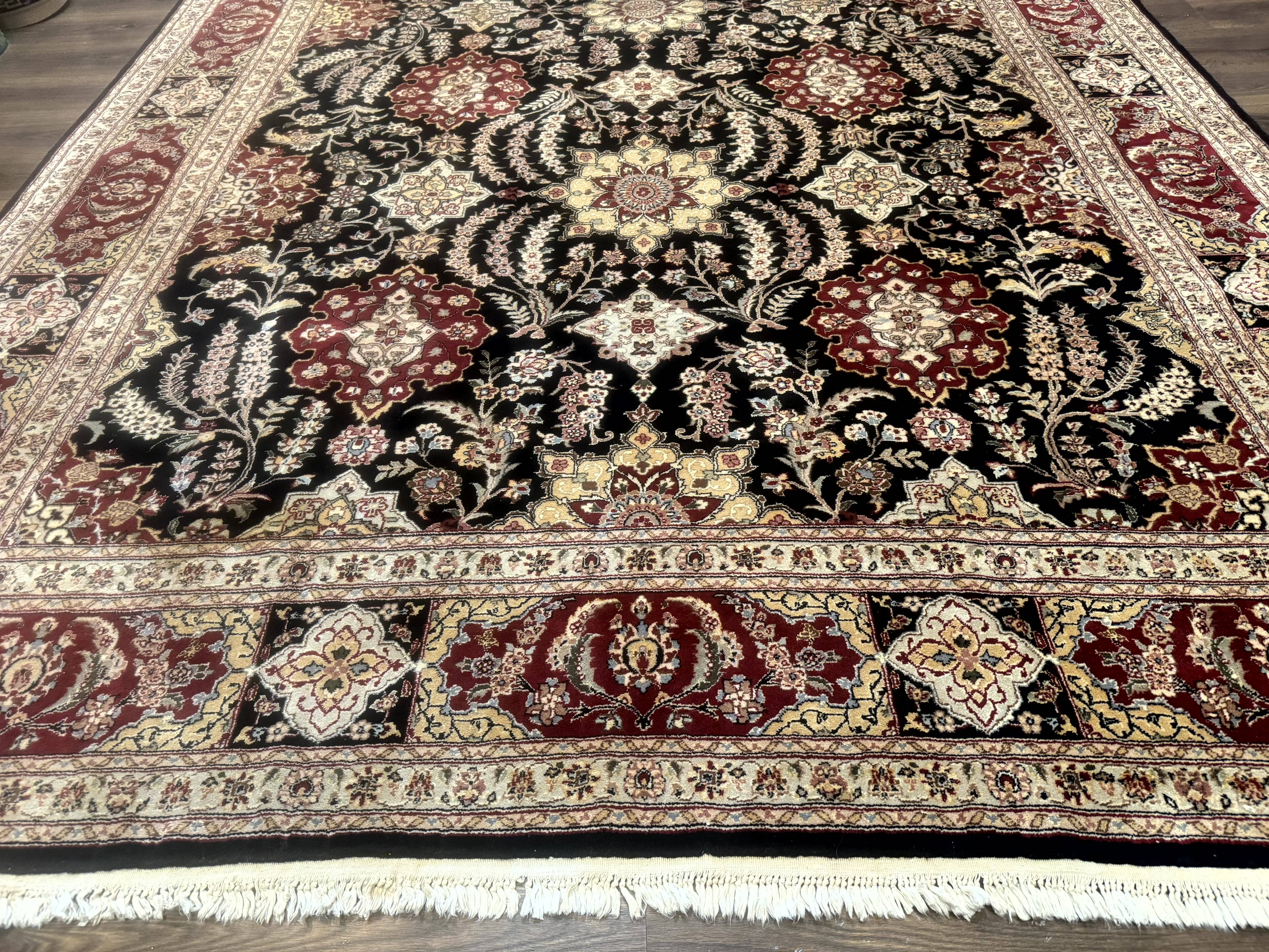 Sino Persian Rug 9x12, Black & Maroon, Wool and Silk, Allover Pattern - Jewel Rugs