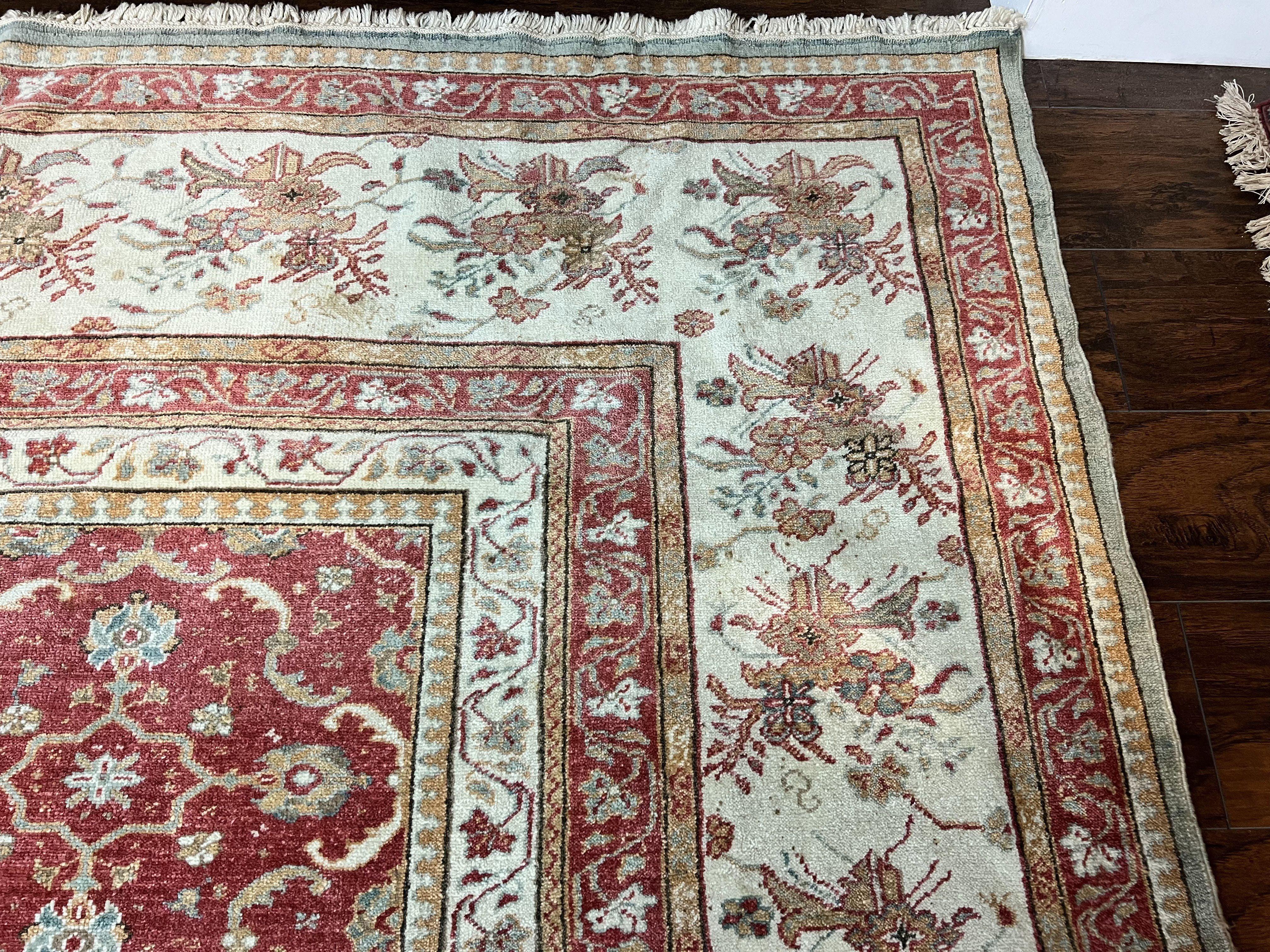 Turkish Oushak Rug 12x18, Wool Hand Knotted Vintage Carpet, Red & Oatmeal, 12 x 18 Palace SIze Handmade Oriental Rug - Jewel Rugs