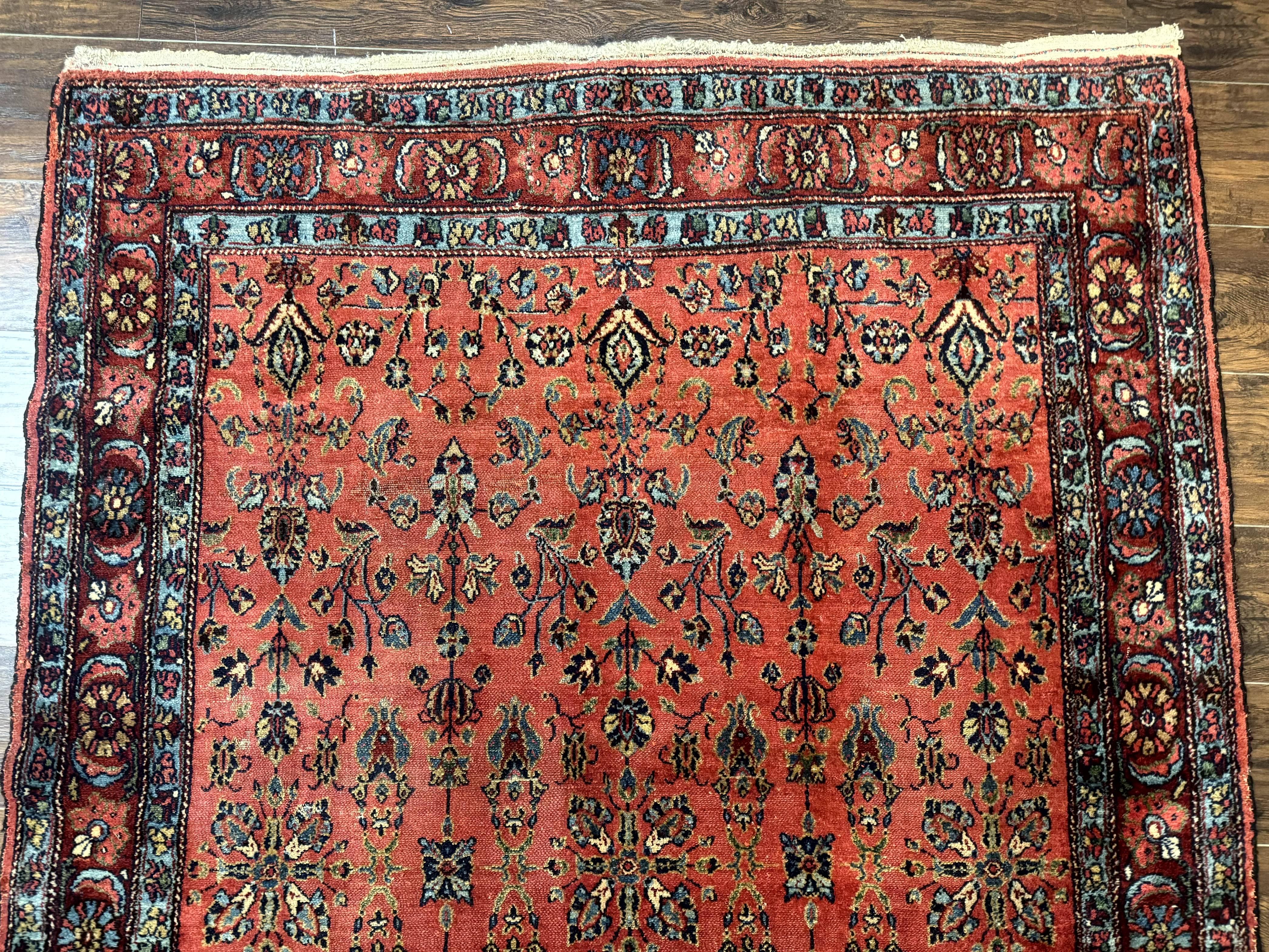 Antique Persian Tribal Rug 5 x 6.6, Tomato Red, Hamadan Angelas Rug - Jewel Rugs