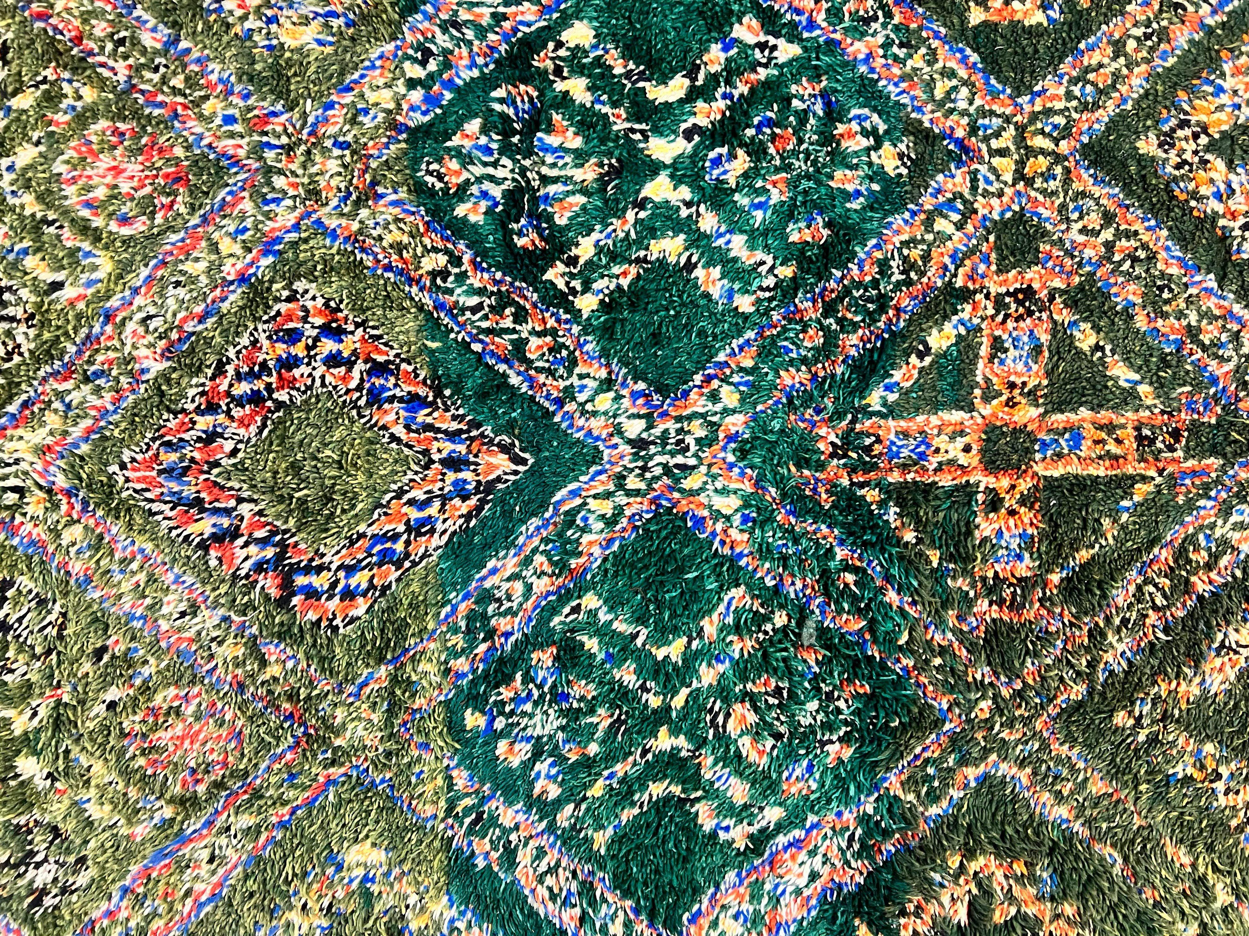 Large Moroccan Shag Rug 6x12, Green Multicolor Colorful Boho Rug, Handmade Hand Knotted Wool Carpet, Geometric Design, Vintage Rug - Jewel Rugs