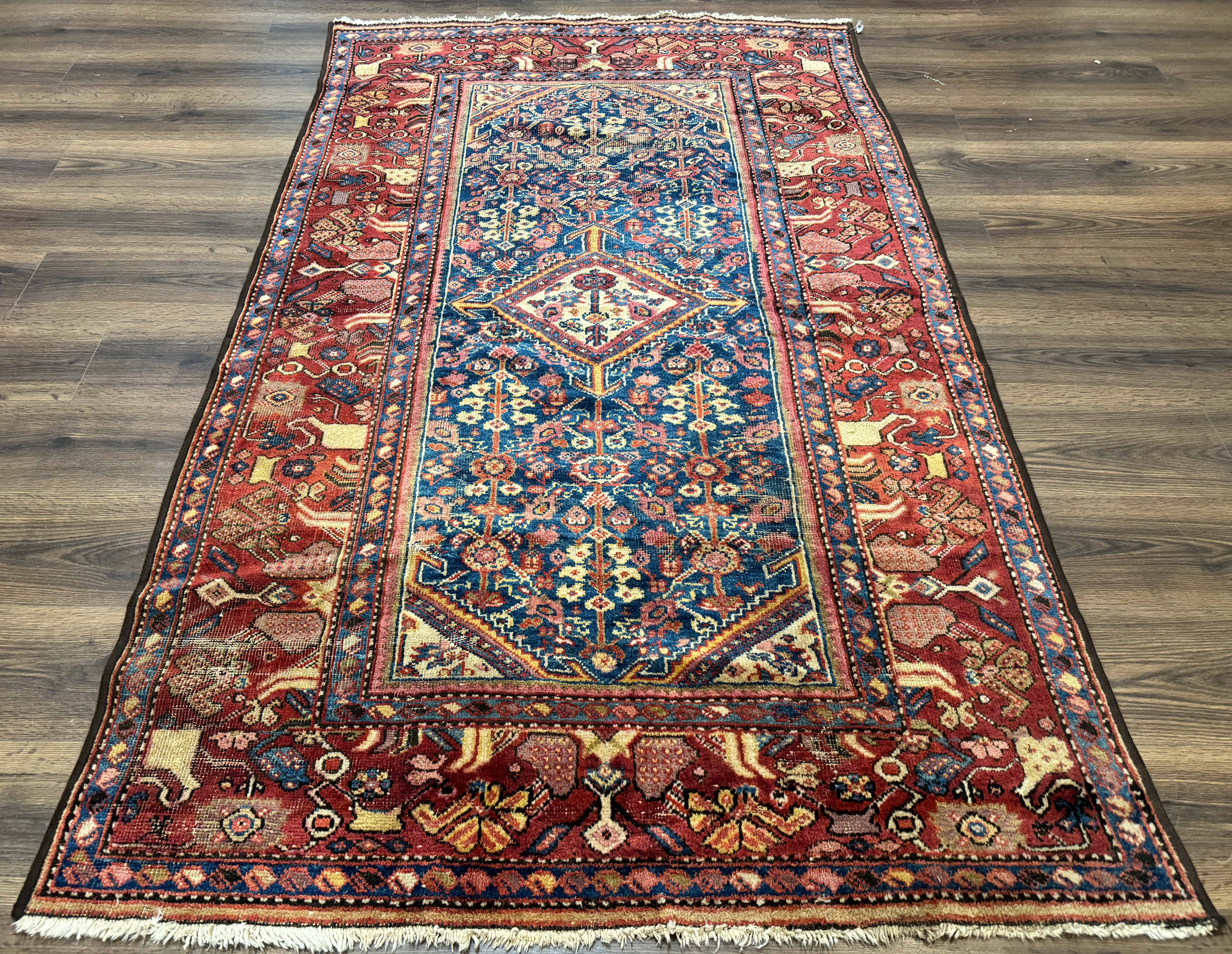 Antique Persian Rug 4x7, Blue and Red Malayer Carpet, Rare - Jewel Rugs