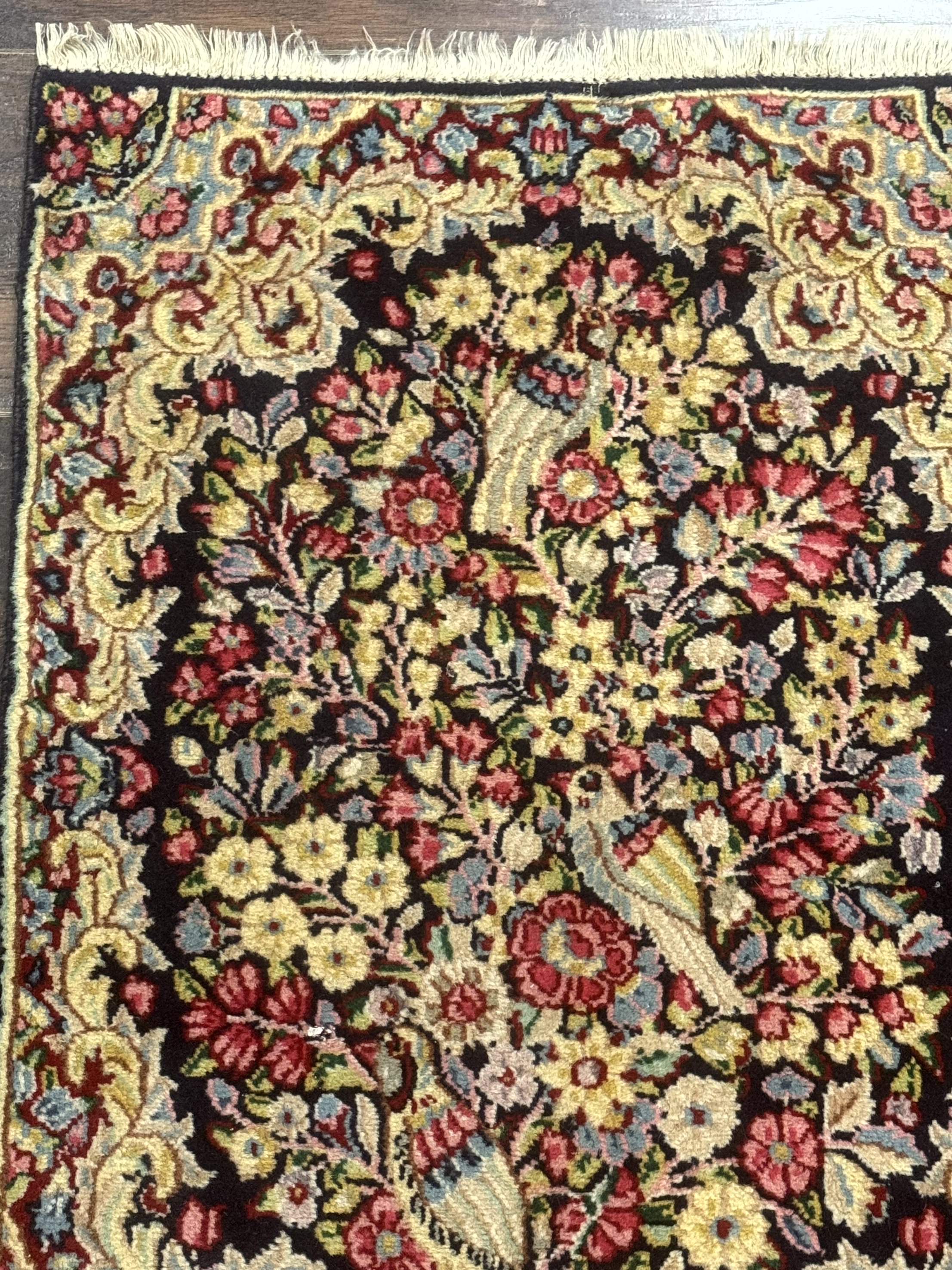Persian Kerman Double Bag Face Rug, Floral, Birds, Very Fine 225 KPSI, Wool Handmade - Jewel Rugs