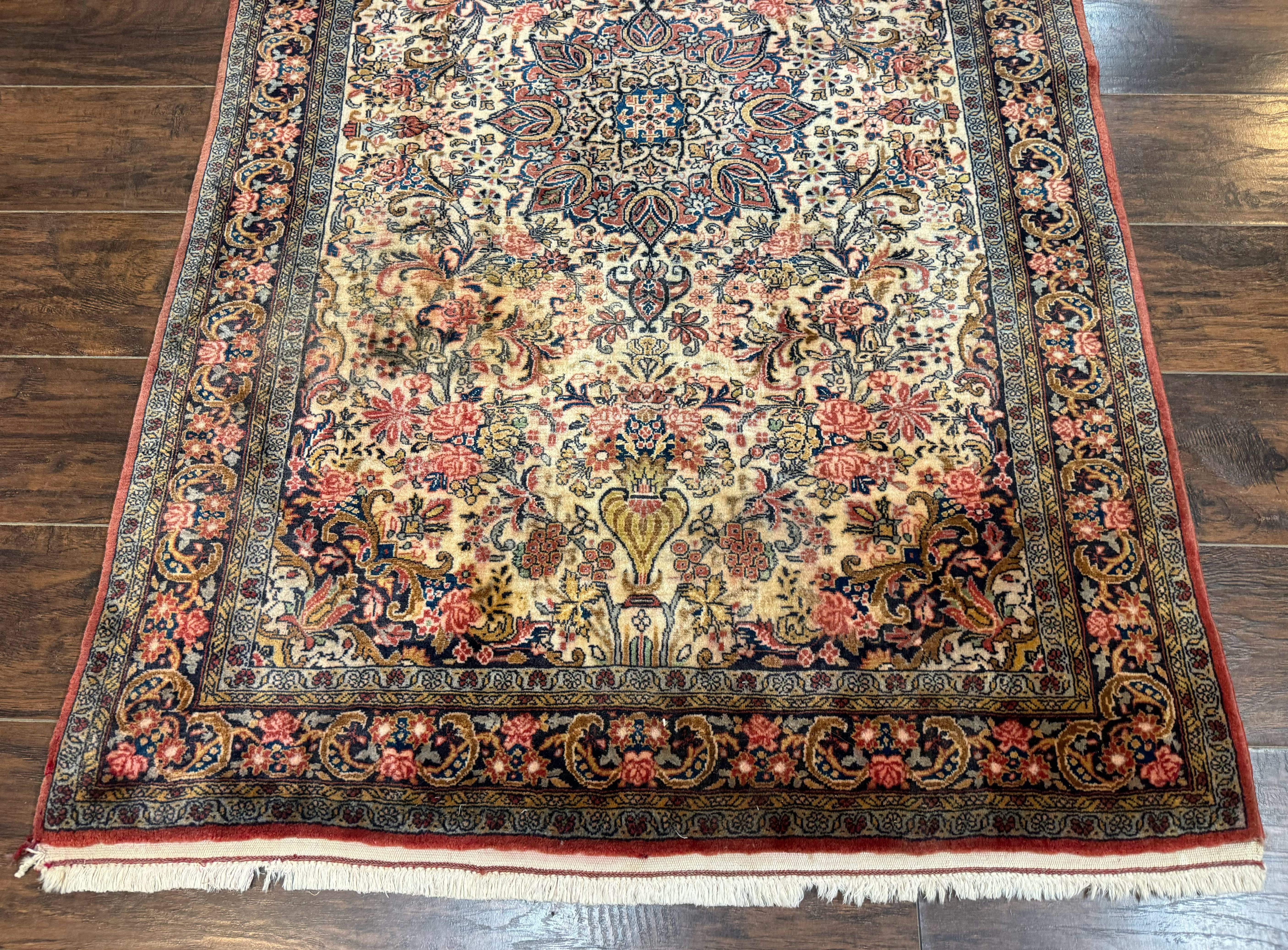 Persian Bidjar Rug 4x5 – Cream, Hand-Knotted Wool Vintage Carpet, Fine 200 KPSI - Jewel Rugs
