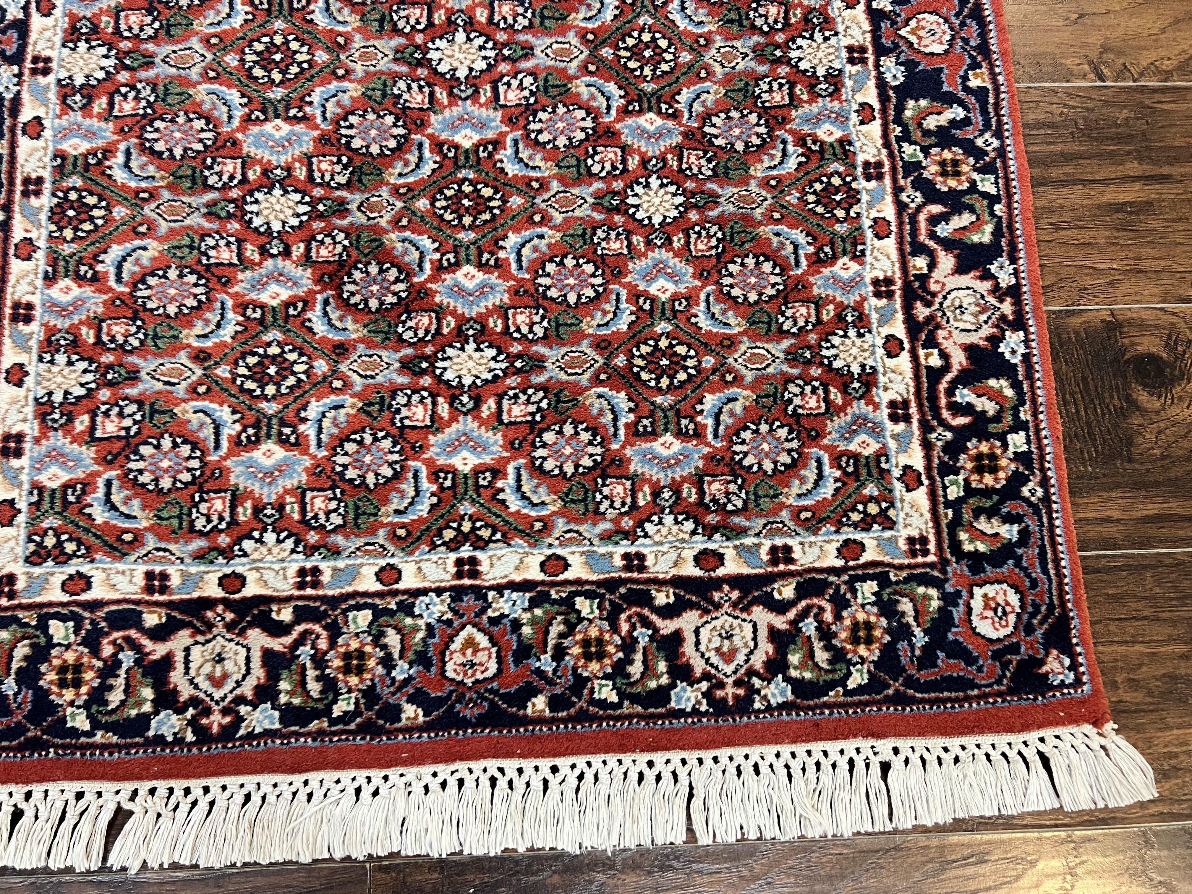 Indo Persian Rug 3x5, Red and Navy Blue, Wool Vintage Handmade Small Carpet 3 x 5 ft, Herati Pattern, Bidjar Rug - Jewel Rugs
