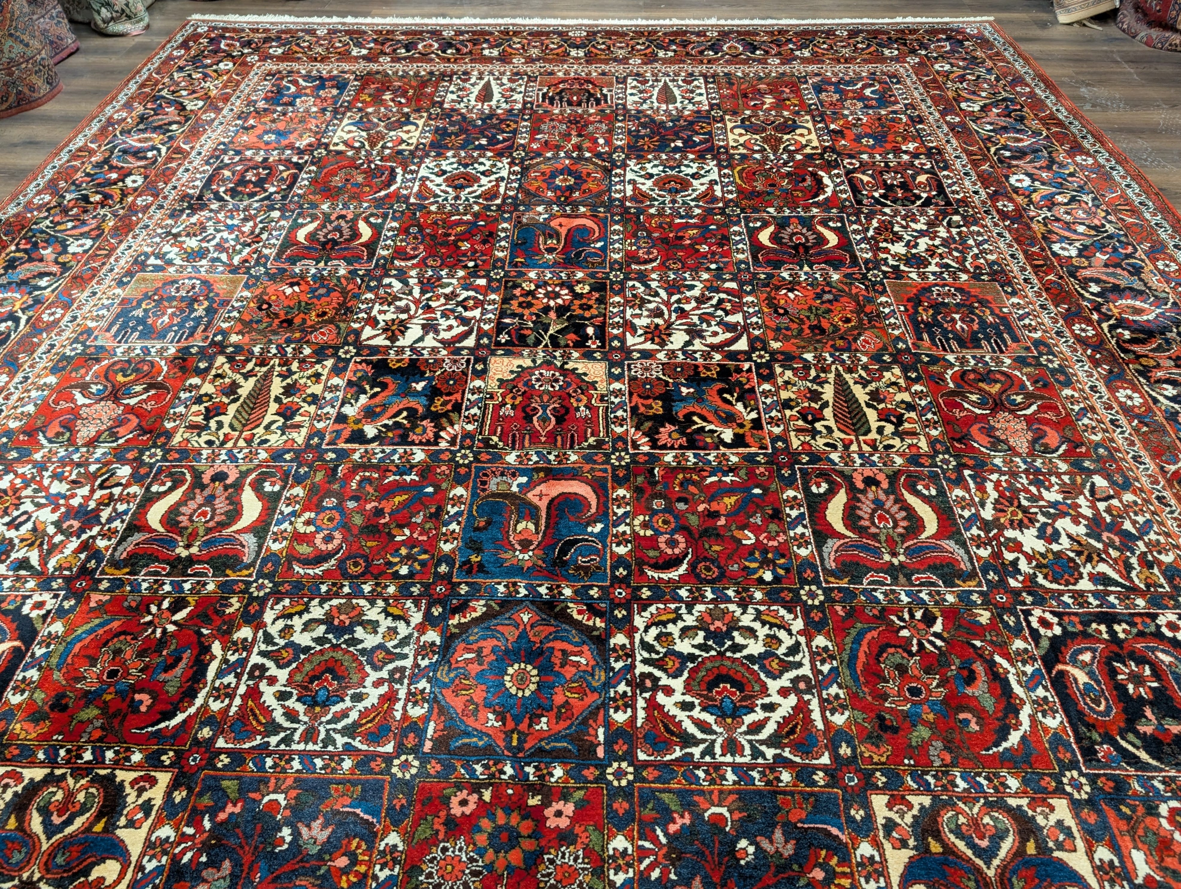 Persian Bakhtiari Panel Design Rug 10x13 – Red, Navy & Ivory, Wool - Jewel Rugs