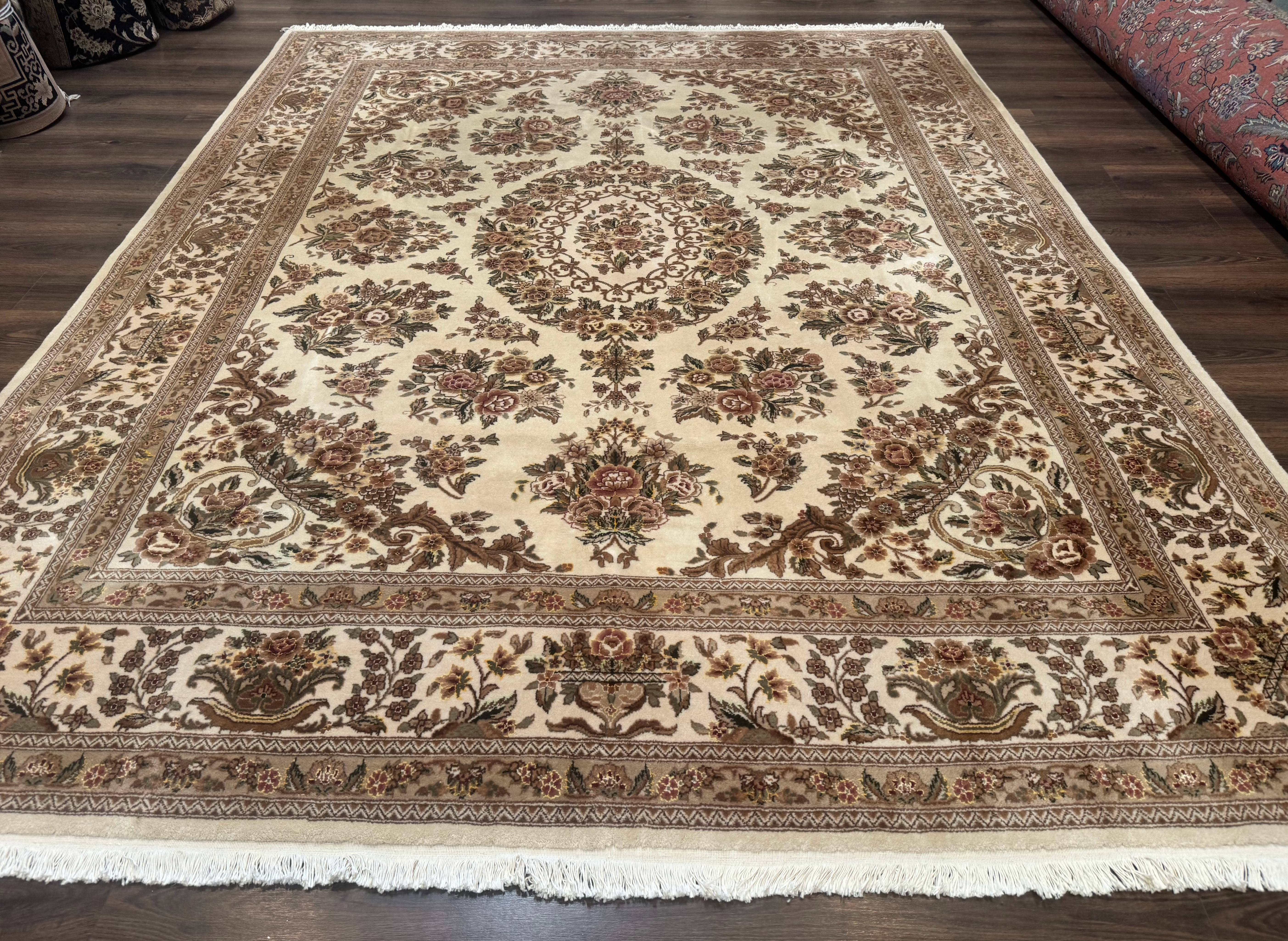 Sino Persian Rug 8x10, Floral, Elegant, Fine 225 KPSI, Beige, Wool & Silk - Jewel Rugs