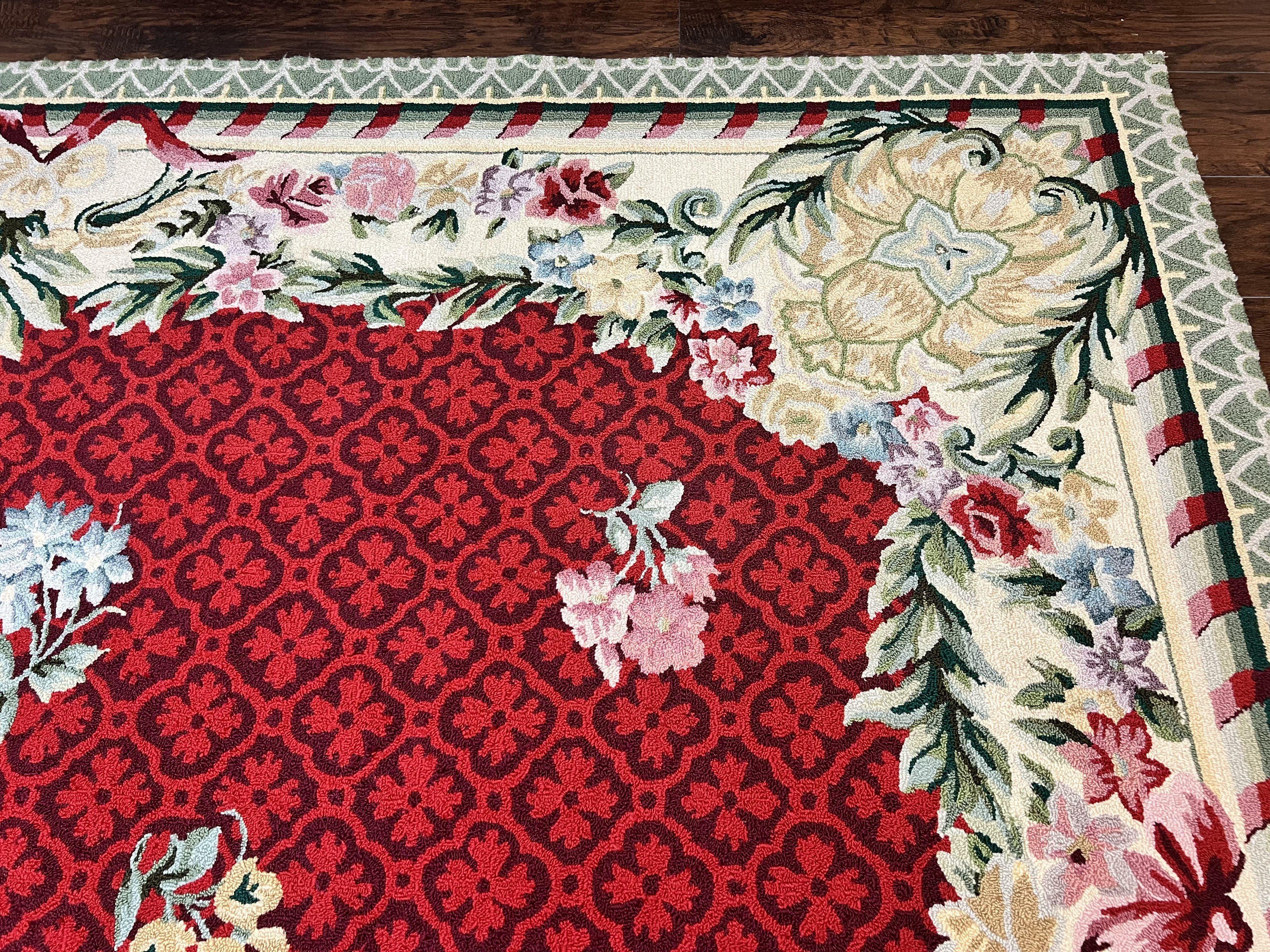 Vintage Stark Rug 10x17, Stark Carpet 10 x 17, Hooked Rug, Aubusson French European Design, Red, Elegant, Wool Palace Sized Rug - Jewel Rugs