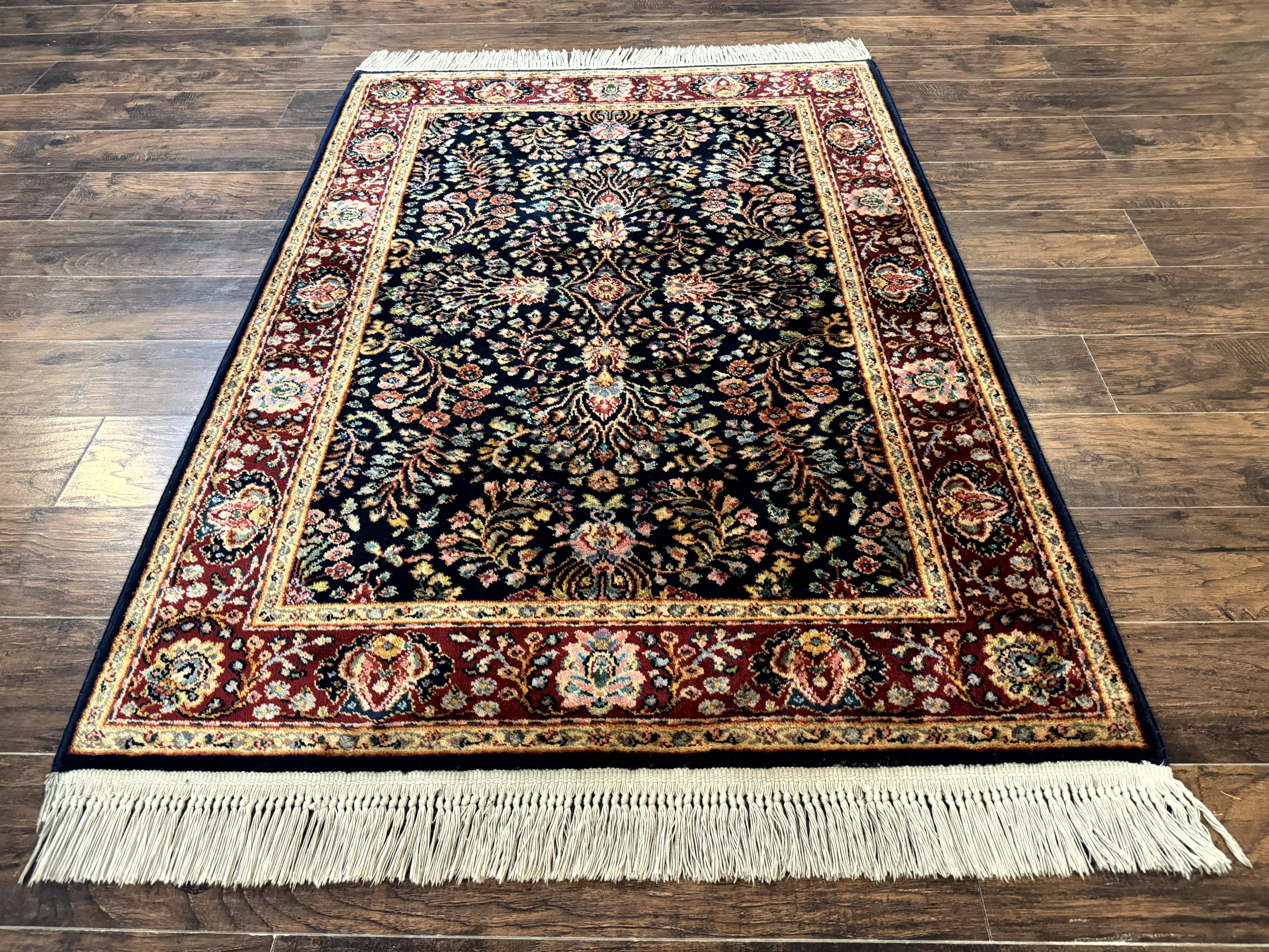 Karastan Rug Navy Sarouk #791, Wool Karastan Area Rug 4x6, Vintage Discontinued 700 Series Carpet - Jewel Rugs