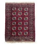 Persian Turkoman Rug 3x4 – Raspberry Red and Ivory, Handmade Wool Vintage Carpet