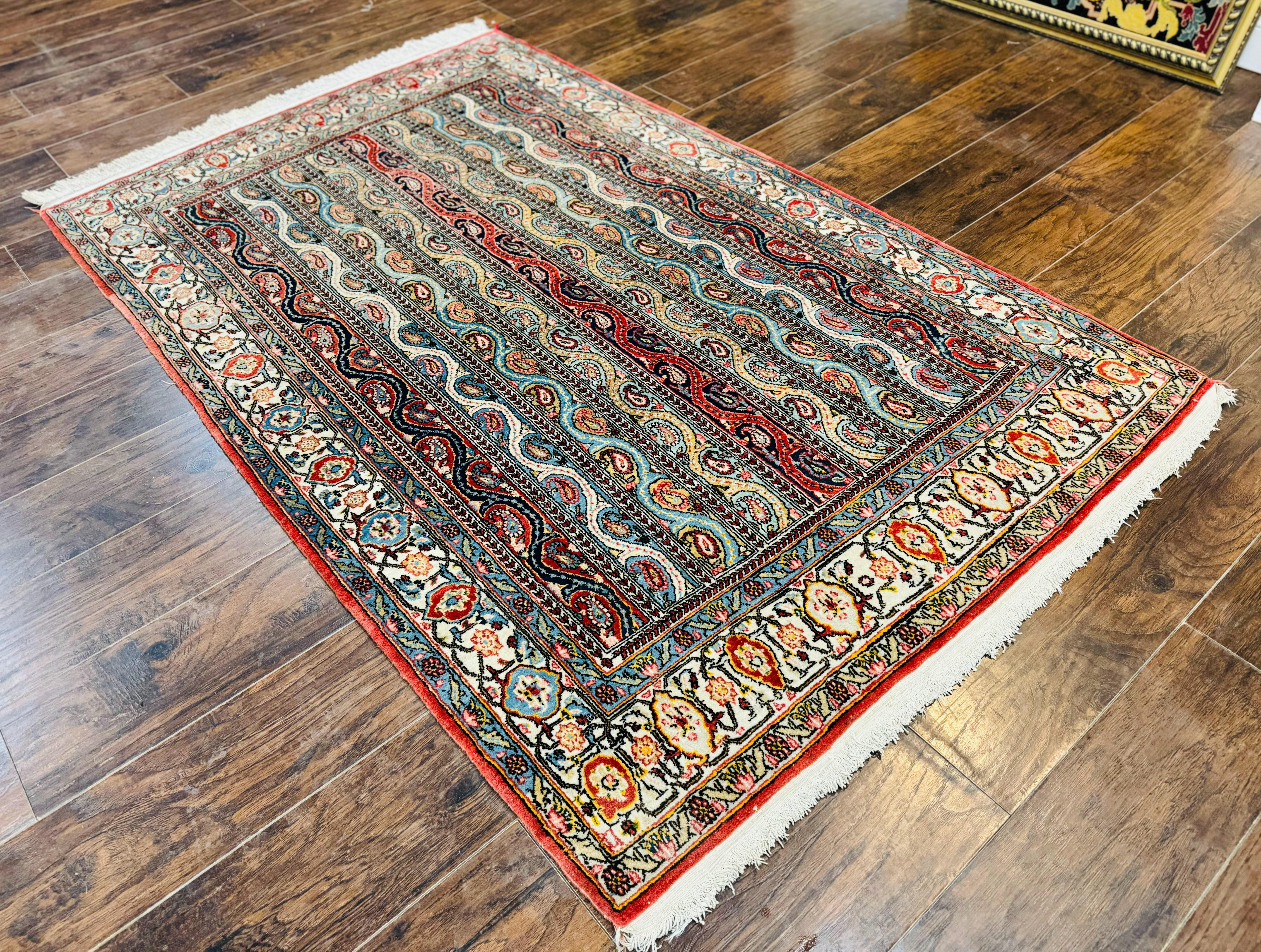 Persian Qum Rug 4x7, Striped Paisley Boteh Design - Jewel Rugs