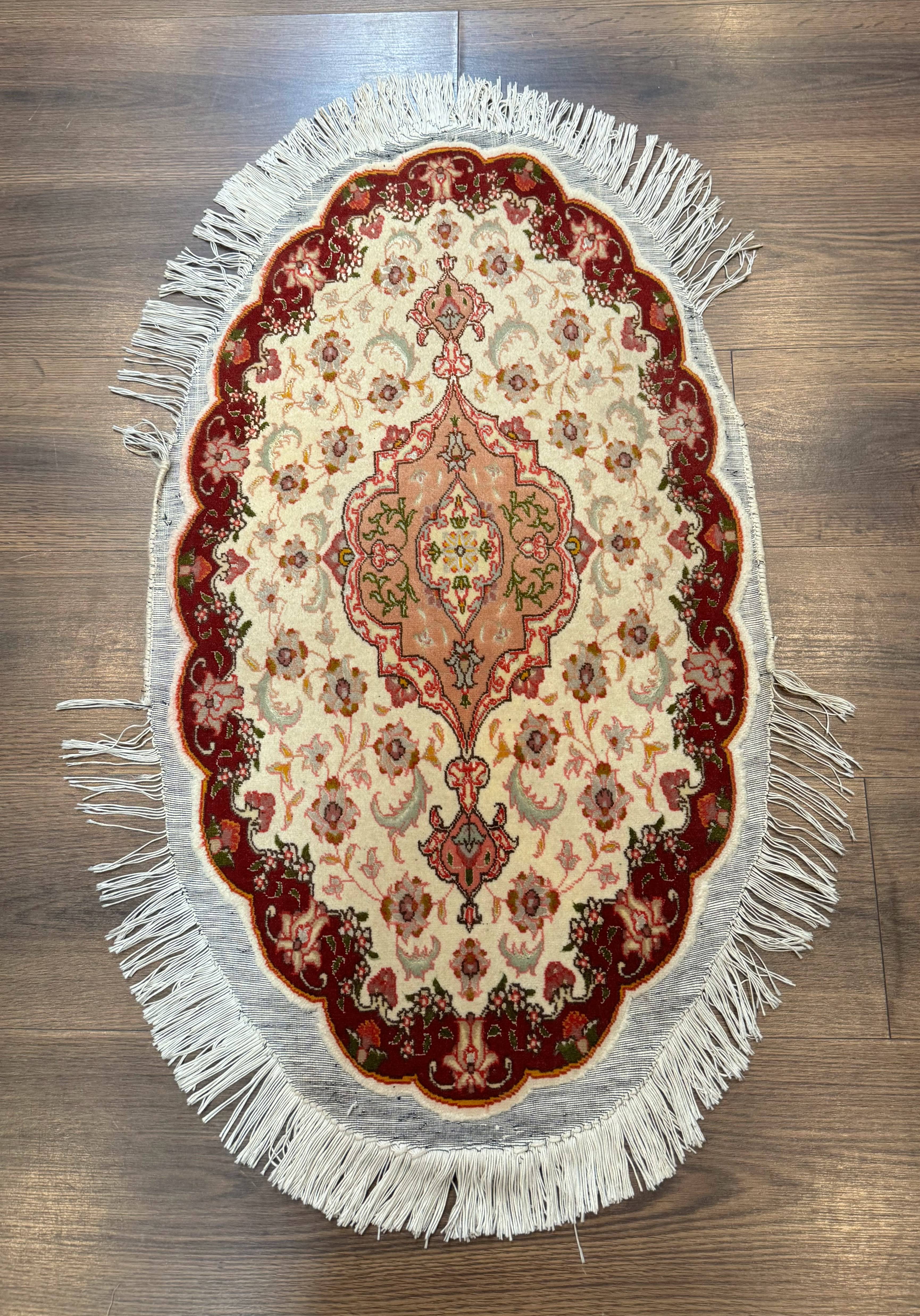 Small Oval Persian Tabriz Rug 2x4, Kork Wool and Silk Highlights, Fine 260 KPSI - Jewel Rugs