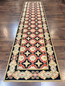 Vintage Runner Rug 3.5 x 14, Long Runner Rug, Stark Custom Made Carpet, European Design, Red Black Ivory Tan, Long Rug for Hallway